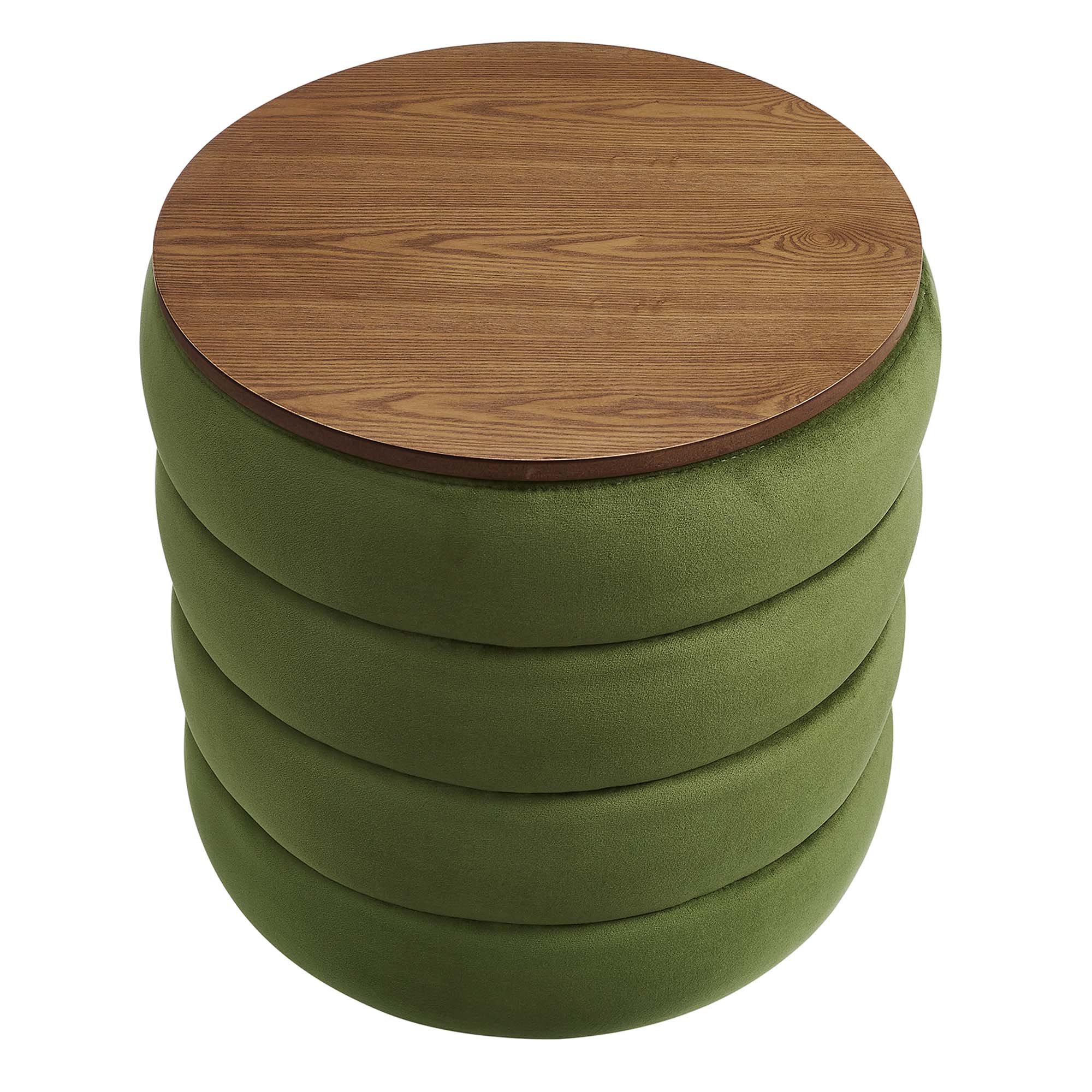 Mezzo Round Performance Velvet Storage Ottoman, Moss Green