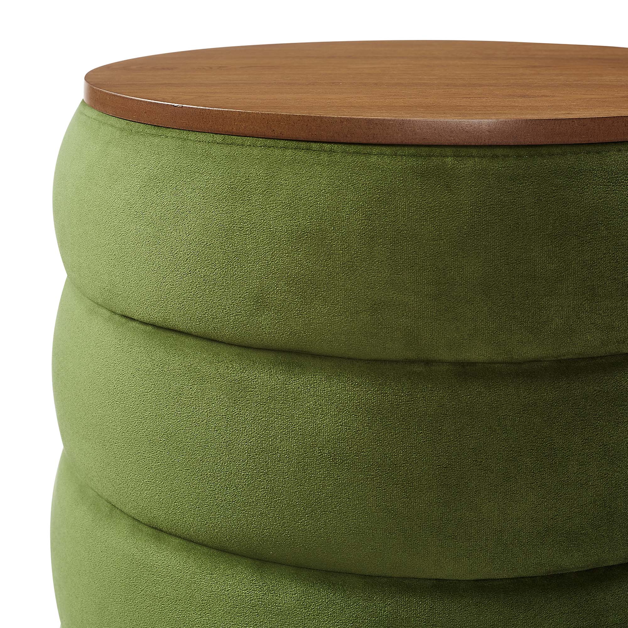 Mezzo Round Performance Velvet Storage Ottoman, Moss Green