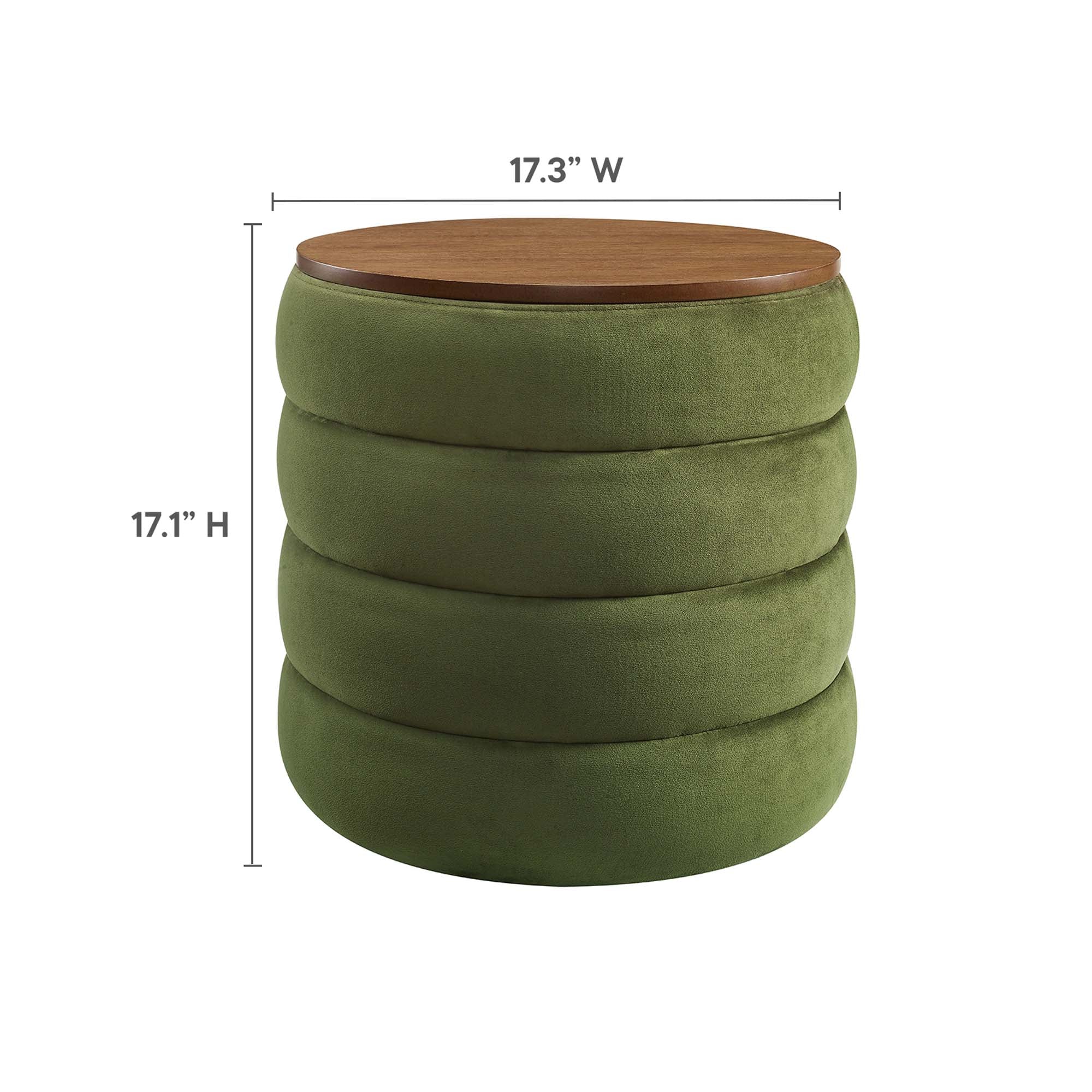 Mezzo Round Performance Velvet Storage Ottoman, Moss Green