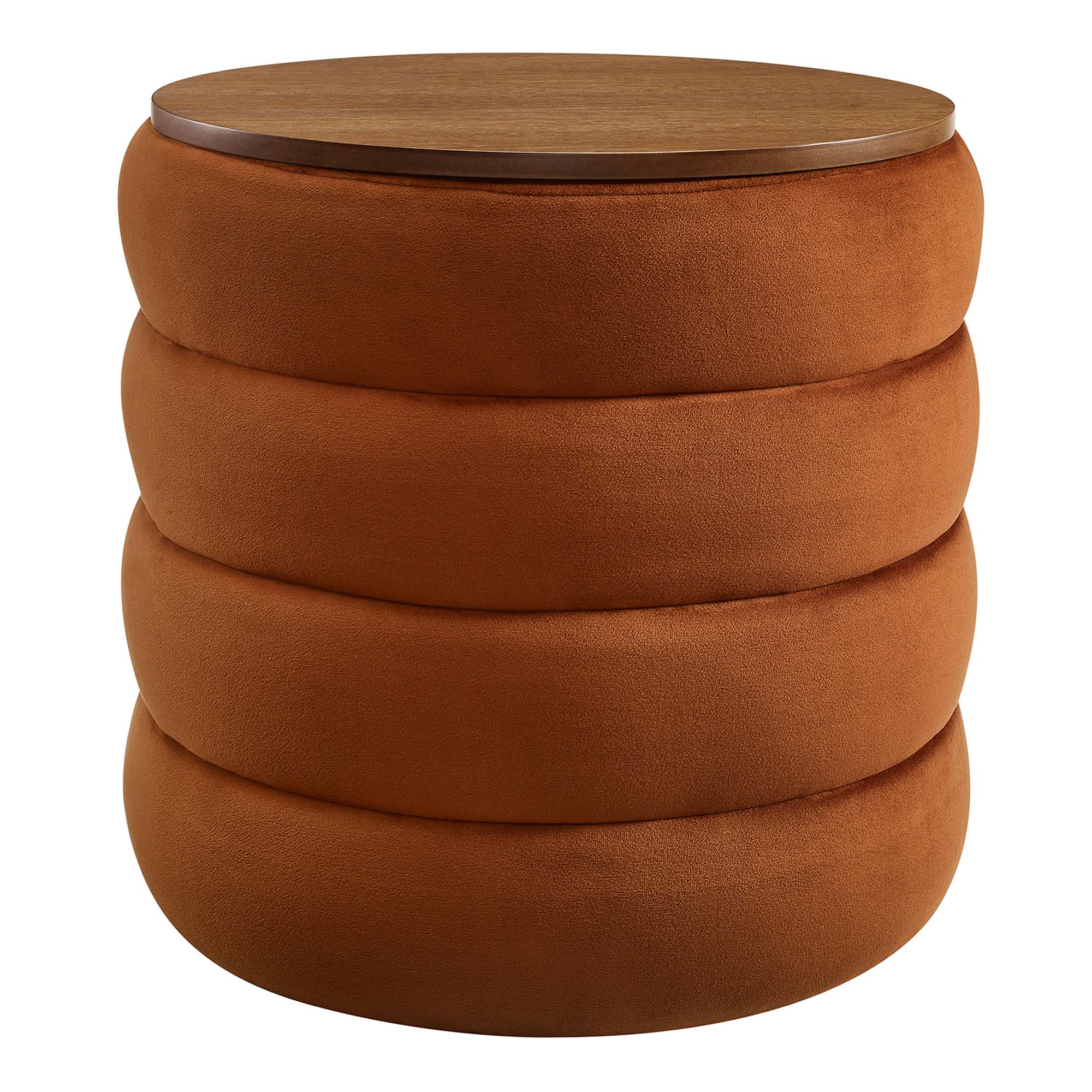 Mezzo Round Performance Velvet Storage Ottoman, Rust