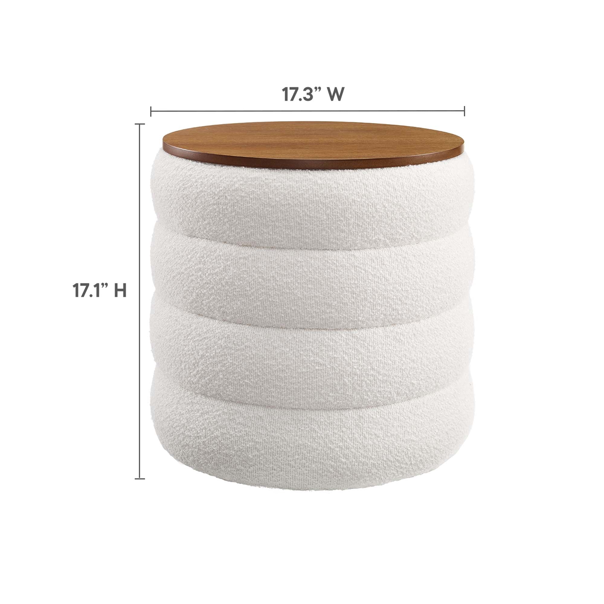 Mezzo Round Boucle Fabric Storage Ottoman, Cloud