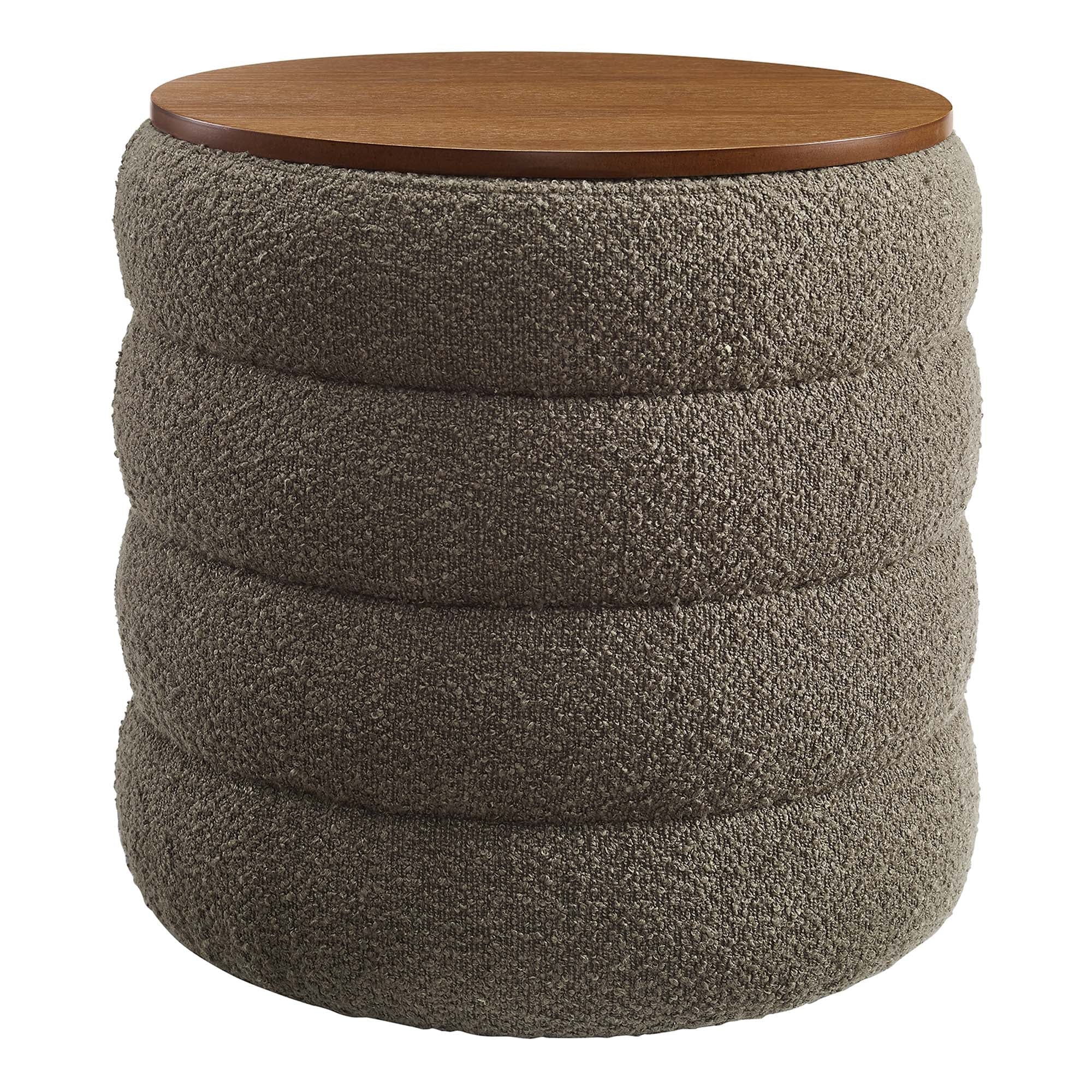 Mezzo Round Boucle Fabric Storage Ottoman, Pebble