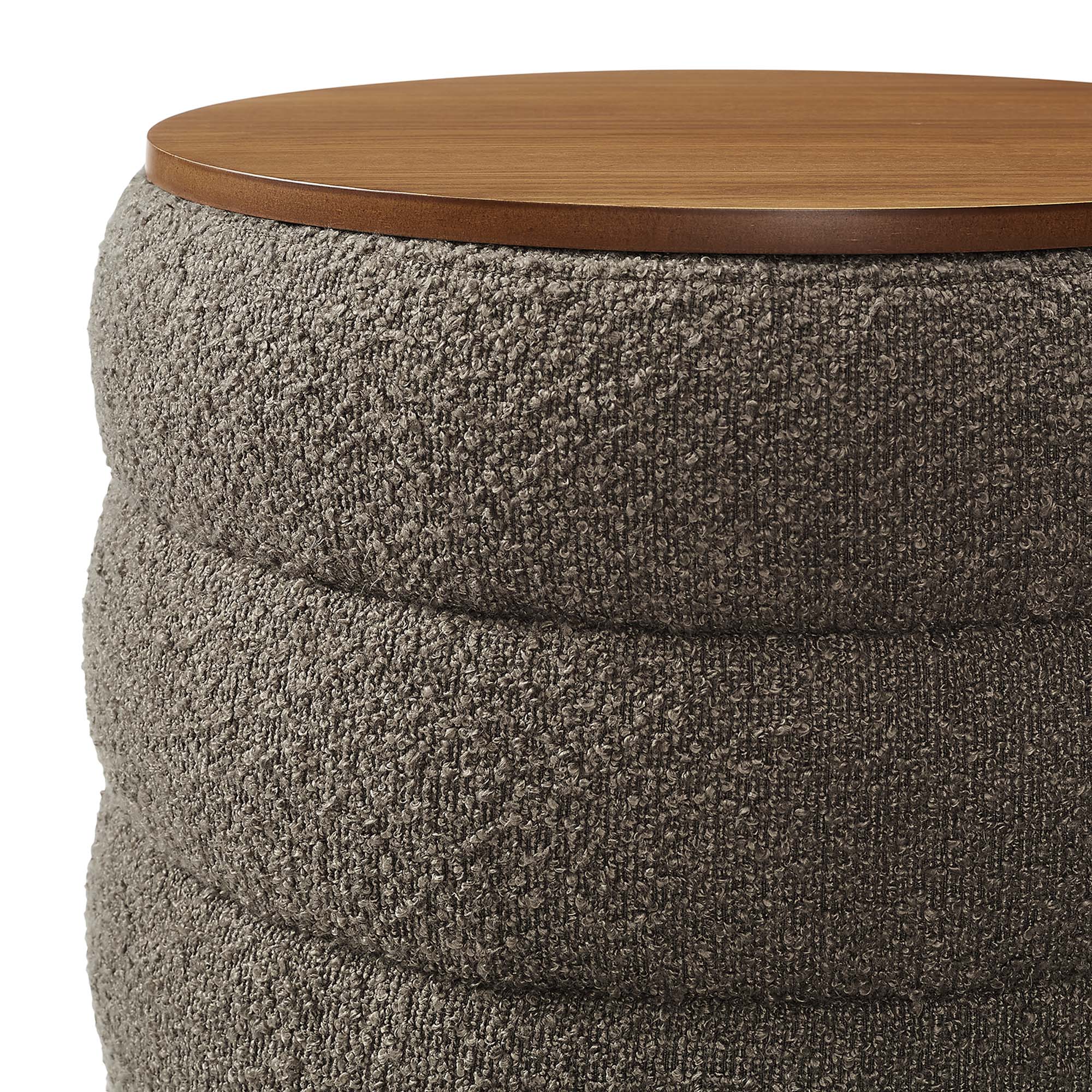 Mezzo Round Boucle Fabric Storage Ottoman, Pebble