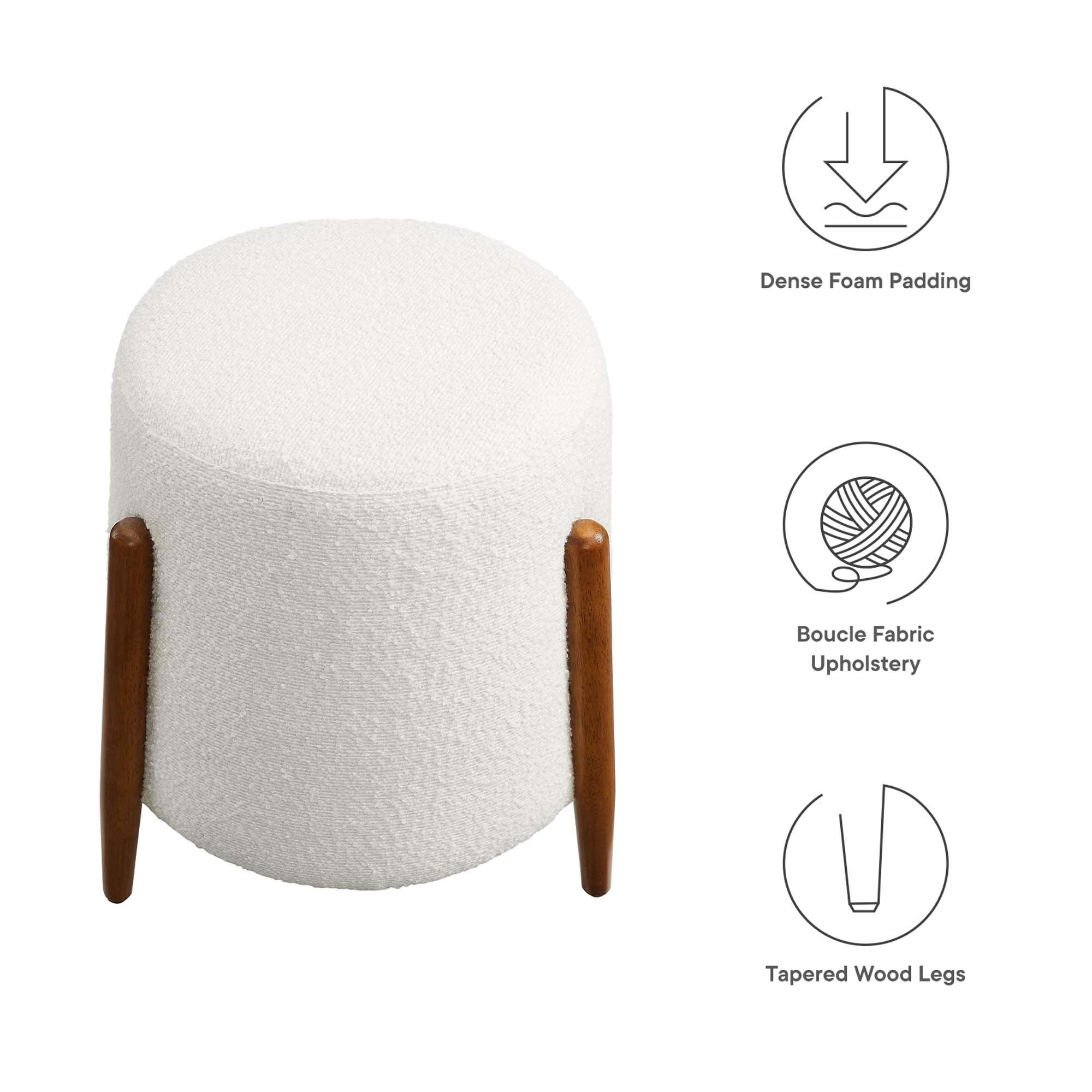 Riven Upholstered Boucle Fabric Ottoman, Cloud