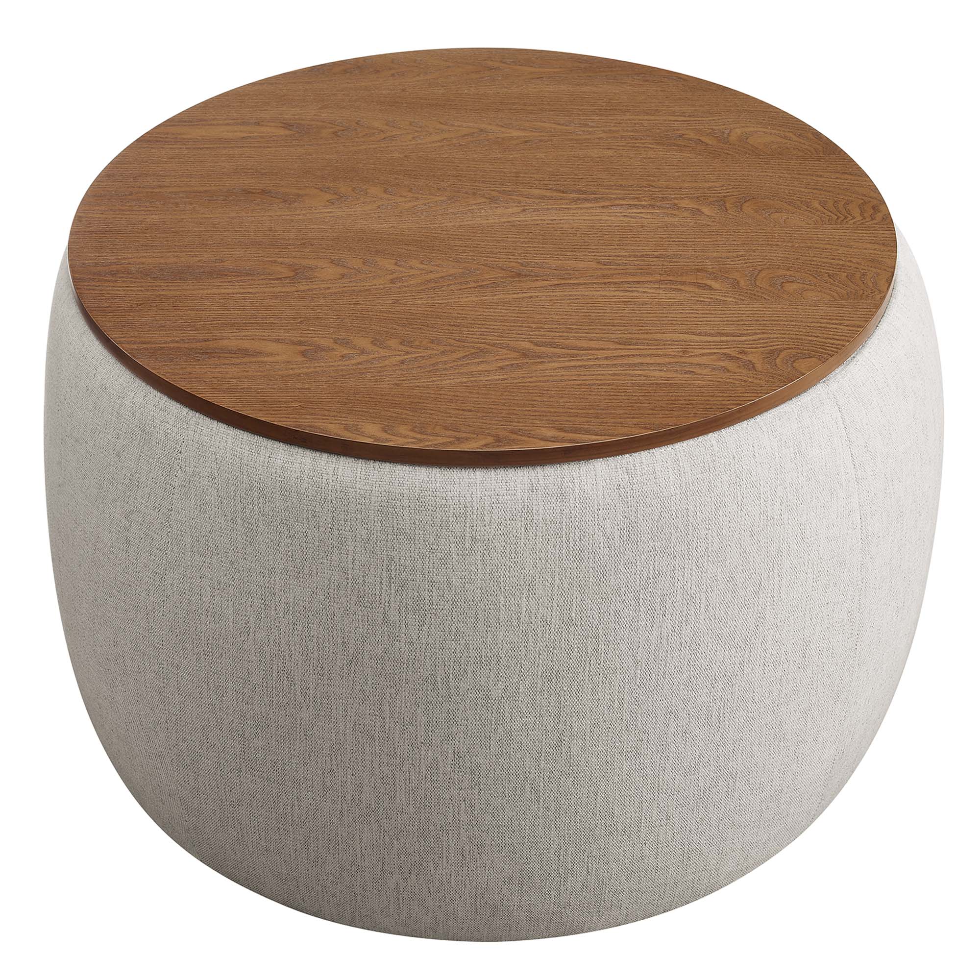 Perla Woven Heathered Fabric Upholstered Storage Ottoman, Heathered Weave Ivory