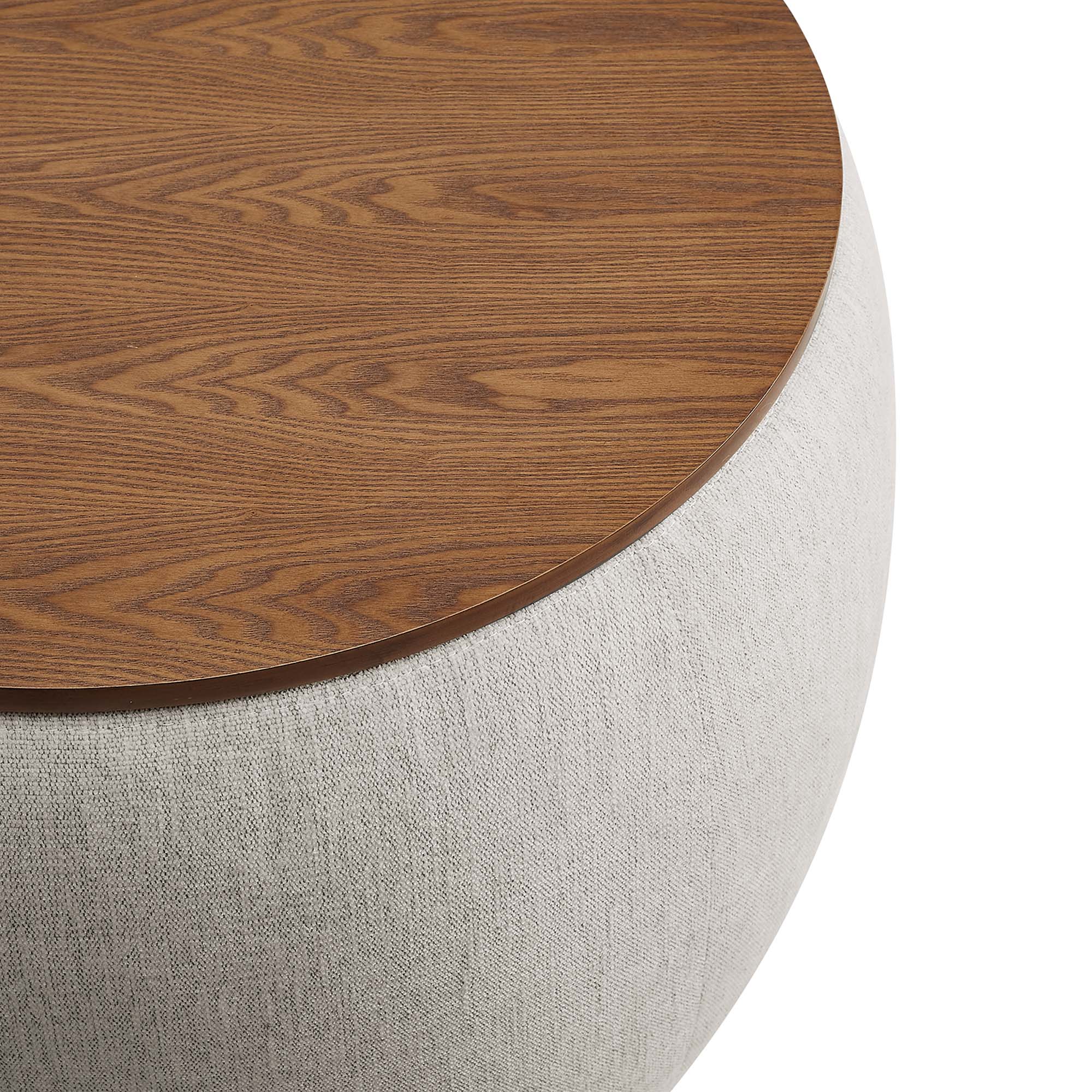 Perla Woven Heathered Fabric Upholstered Storage Ottoman, Heathered Weave Ivory