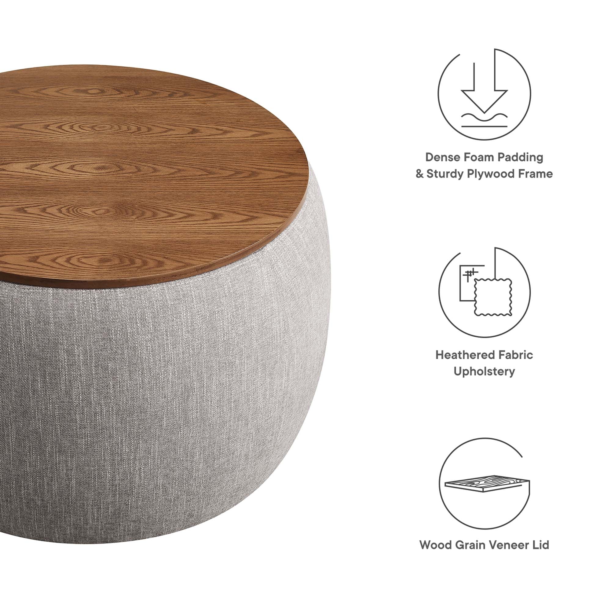 Perla Woven Heathered Fabric Upholstered Storage Ottoman, Heathered Weave Wheat
