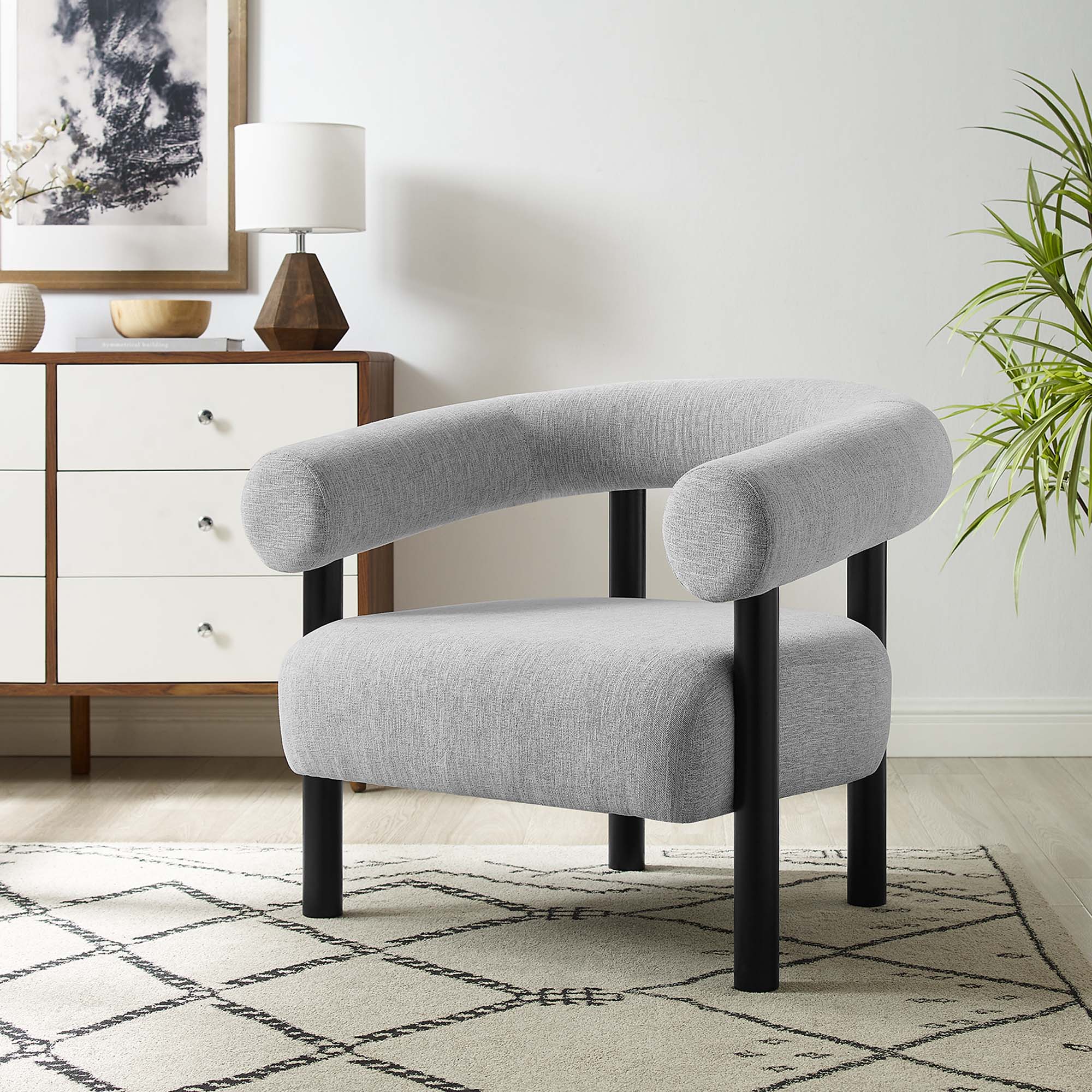 Sable Upholstered Fabric Armchair, Light Gray Black