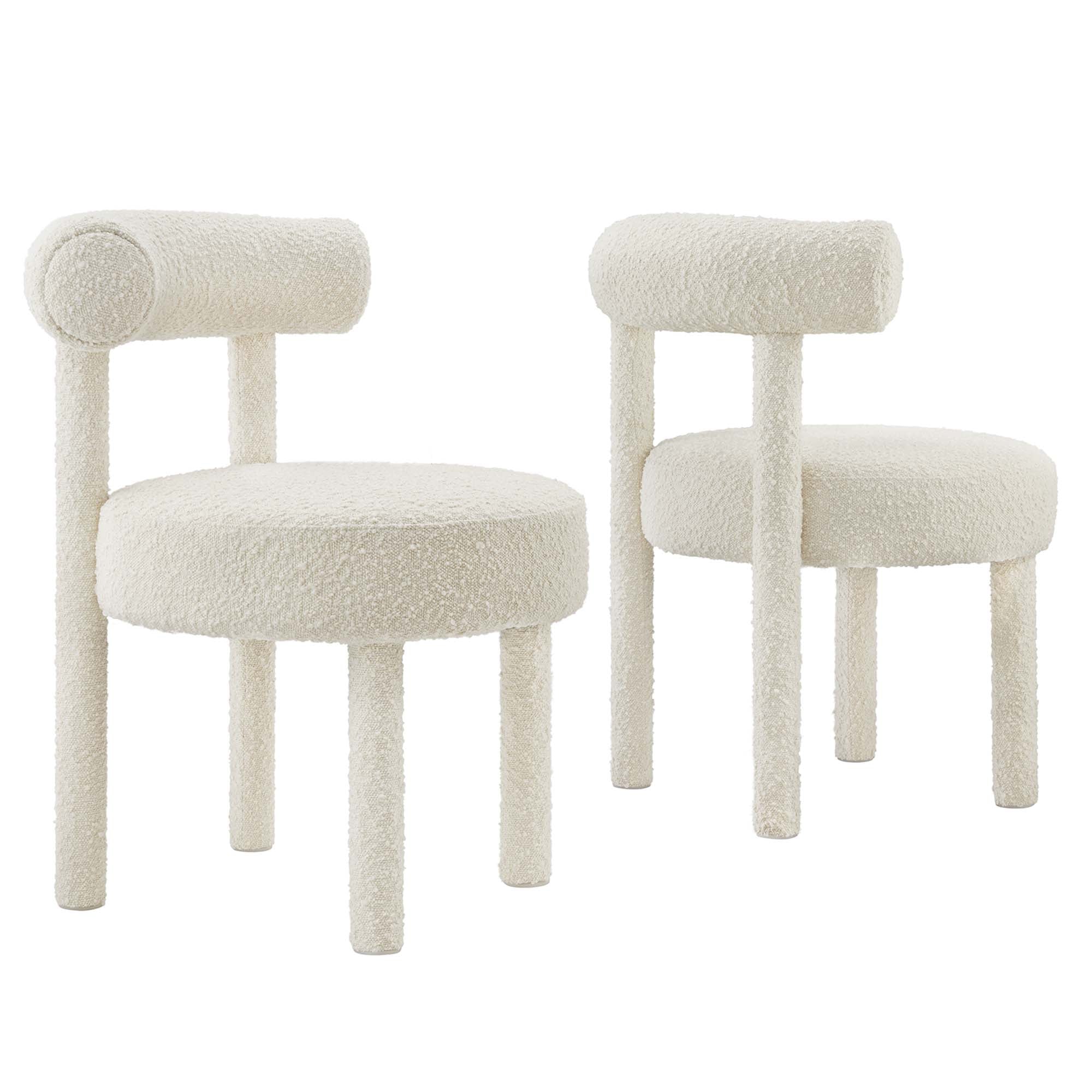 Toulouse Boucle Fabric Dining Chair Set of 2, Ivory