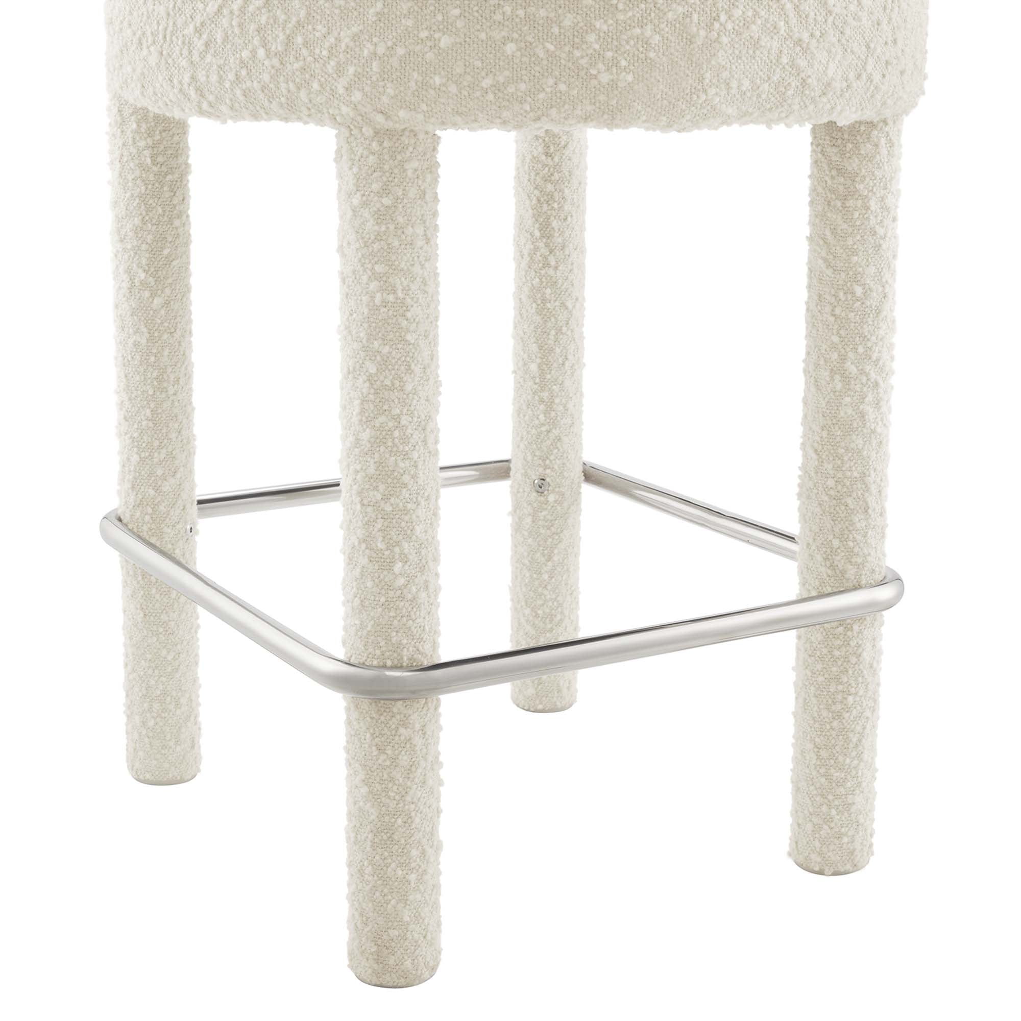 Toulouse Boucle Fabric Counter Stool Set of 2, Ivory Silver