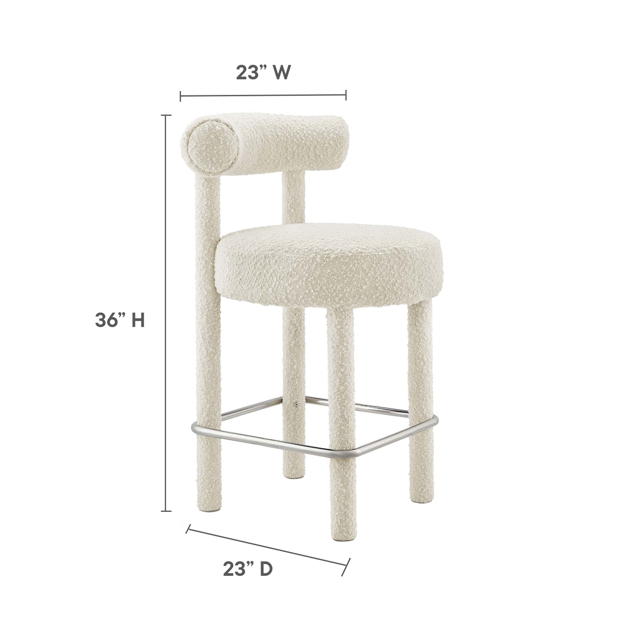 Toulouse Boucle Fabric Counter Stool Set of 2, Ivory Silver