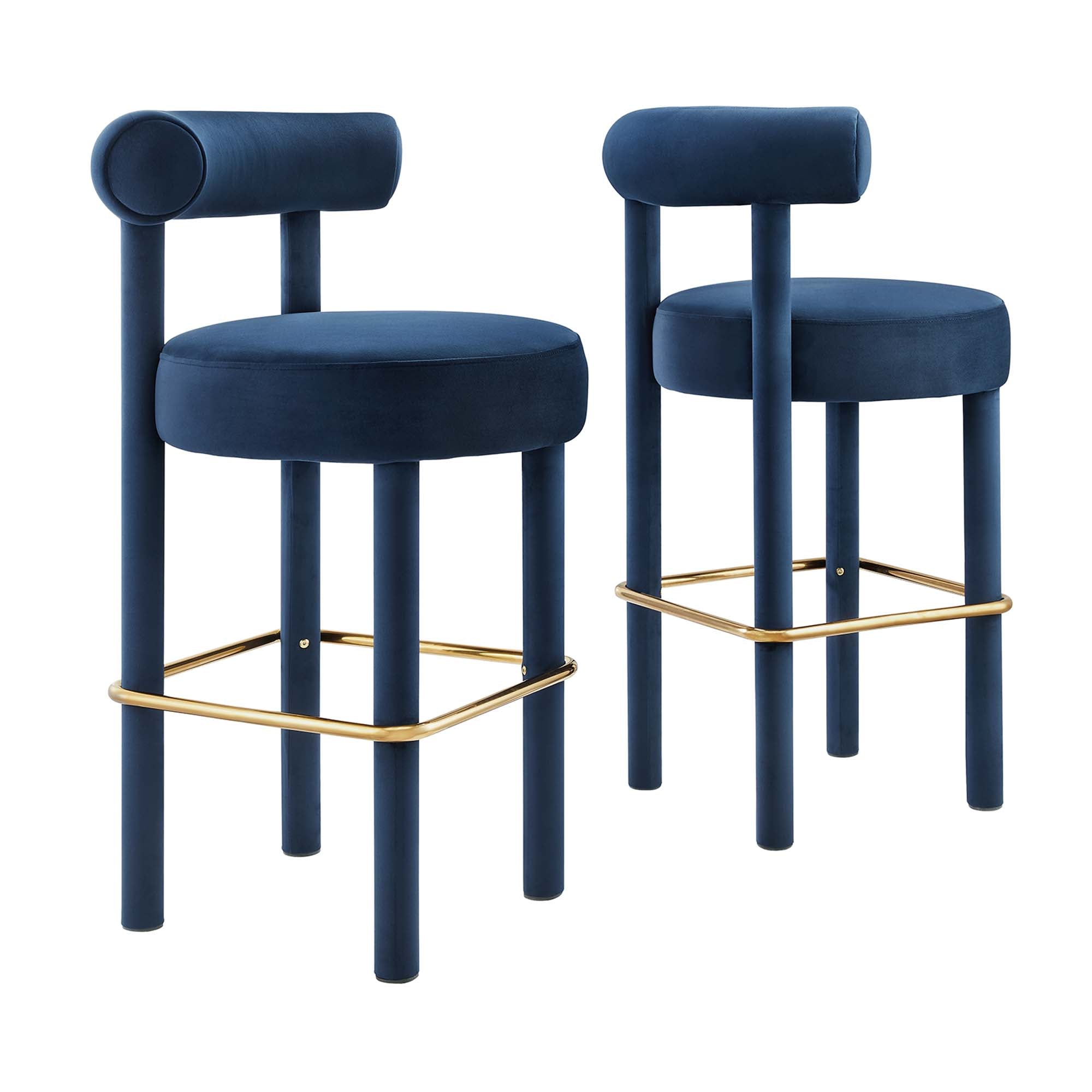 Toulouse Performance Velvet Bar Stool Set of 2, Midnight Blue Gold