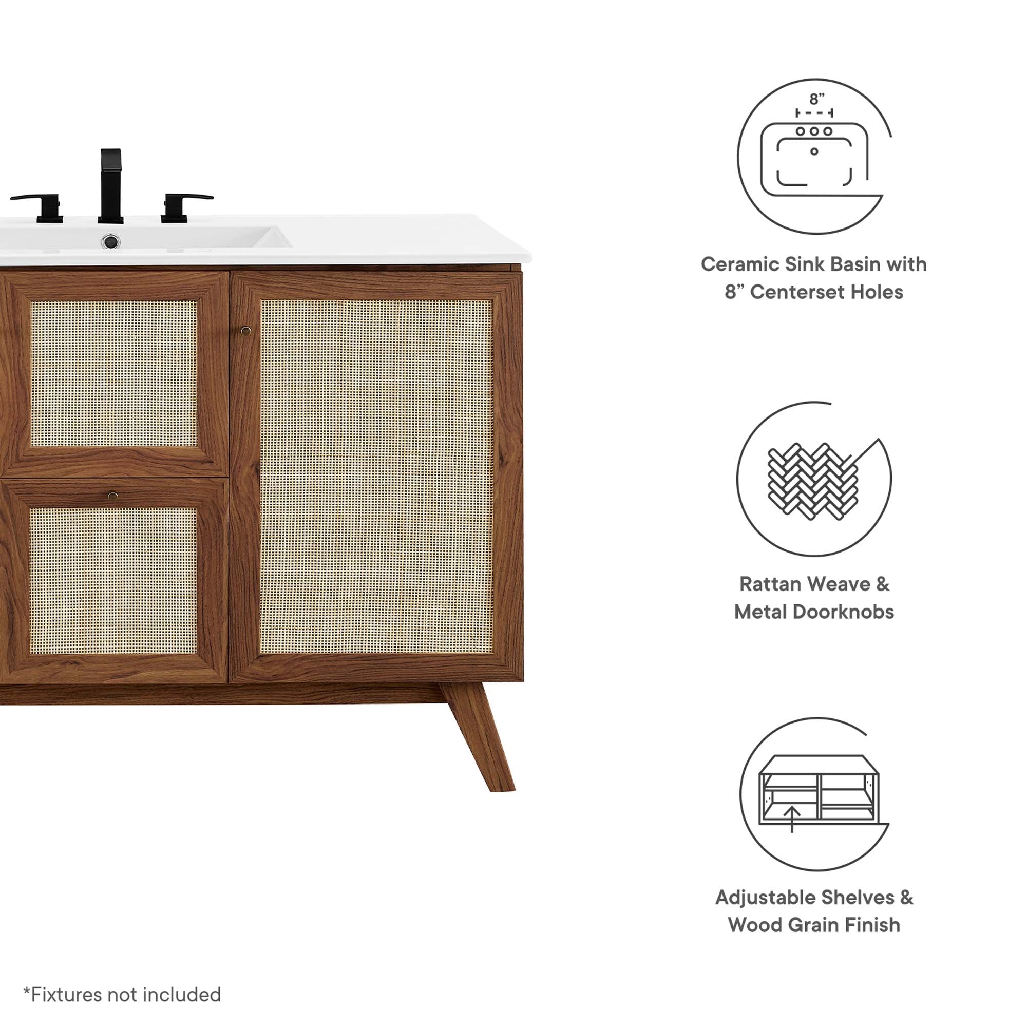 Soma 48" Single Sink Bathroom Vanity, Walnut White