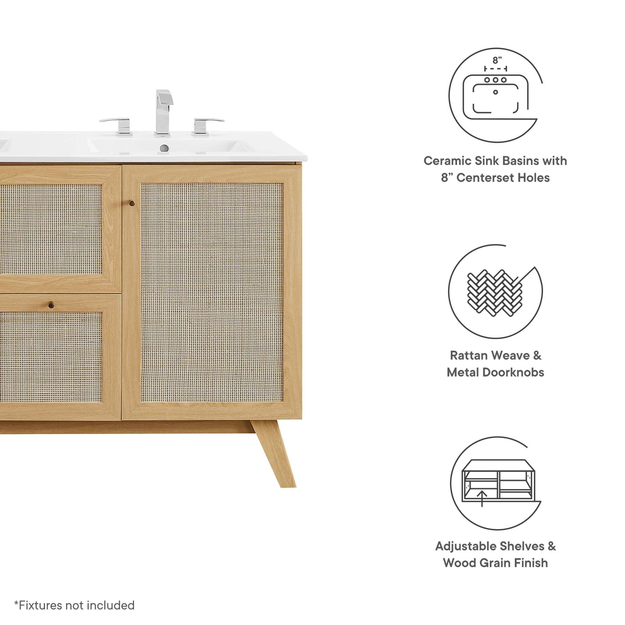 Soma 48" Double Sink Bathroom Vanity, Oak White