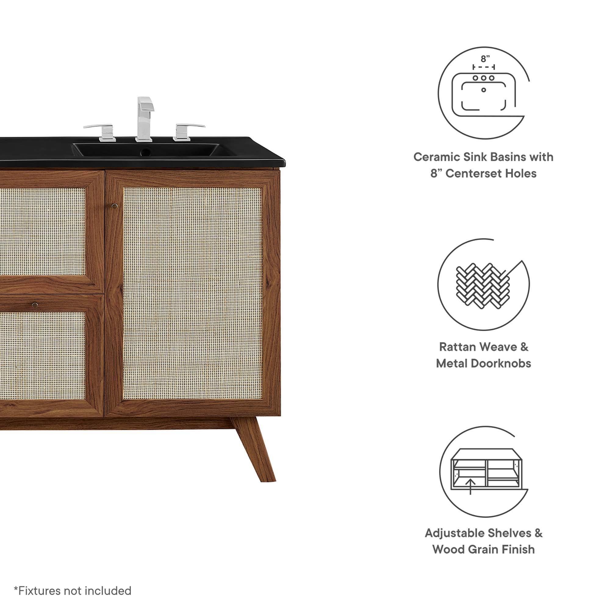 Soma 48" Double Sink Bathroom Vanity, Walnut Black