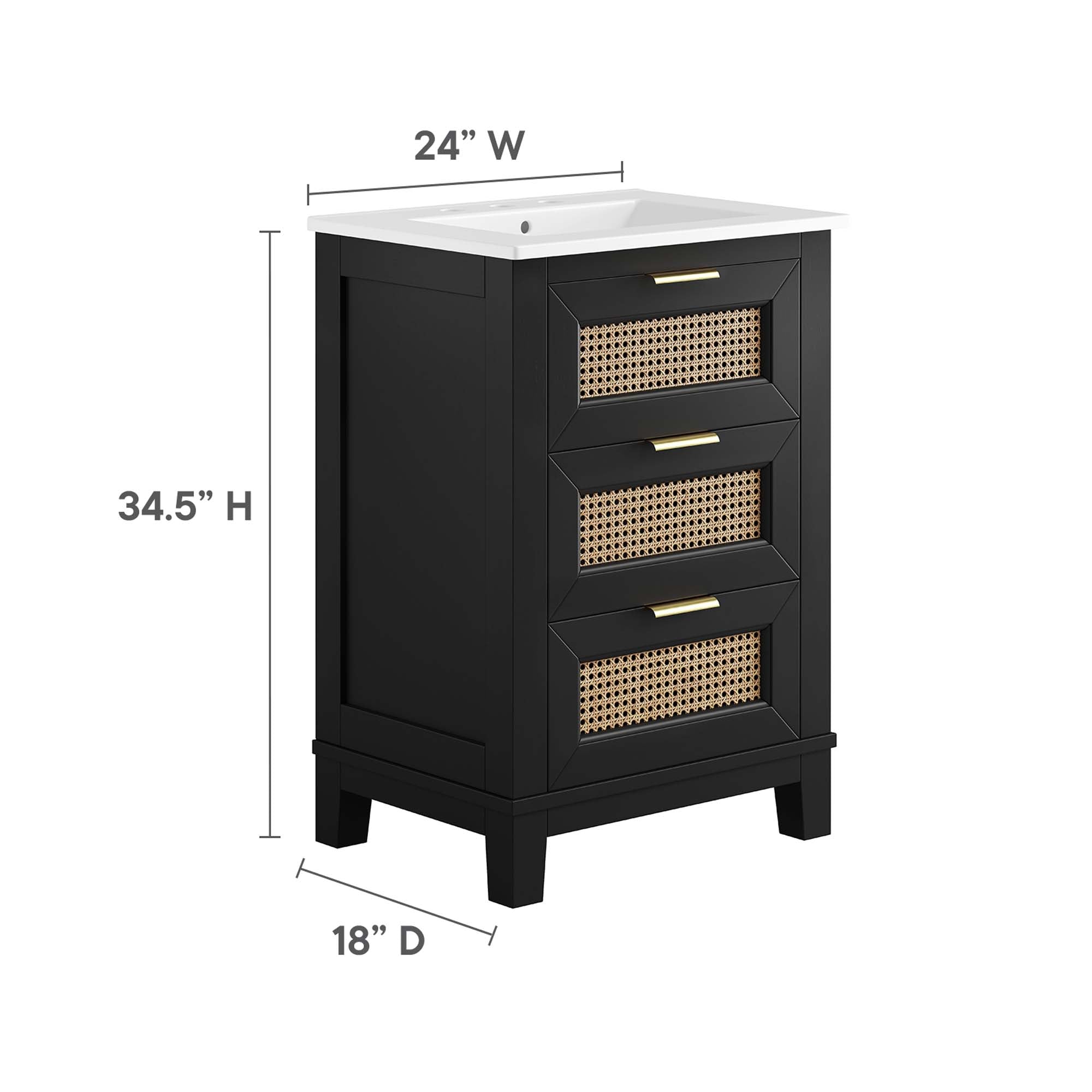 Dixie 24" Solid Wood Bathroom Vanity, Black White