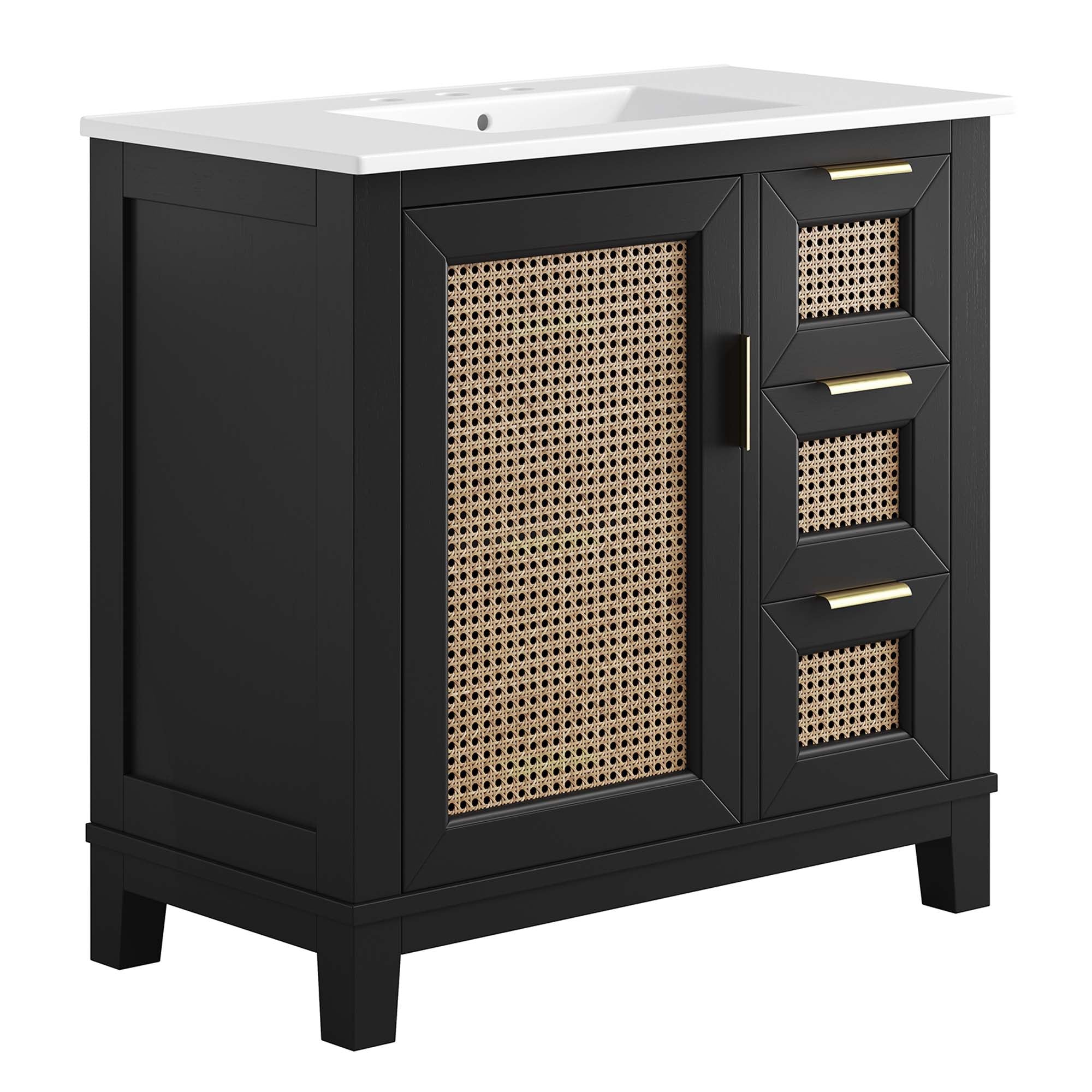 Dixie 36" Solid Wood Bathroom Vanity Cabinet, Black White