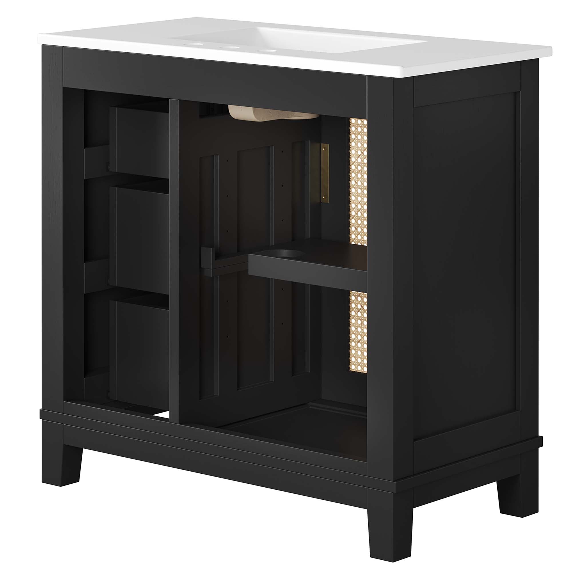 Dixie 36" Solid Wood Bathroom Vanity Cabinet, Black White
