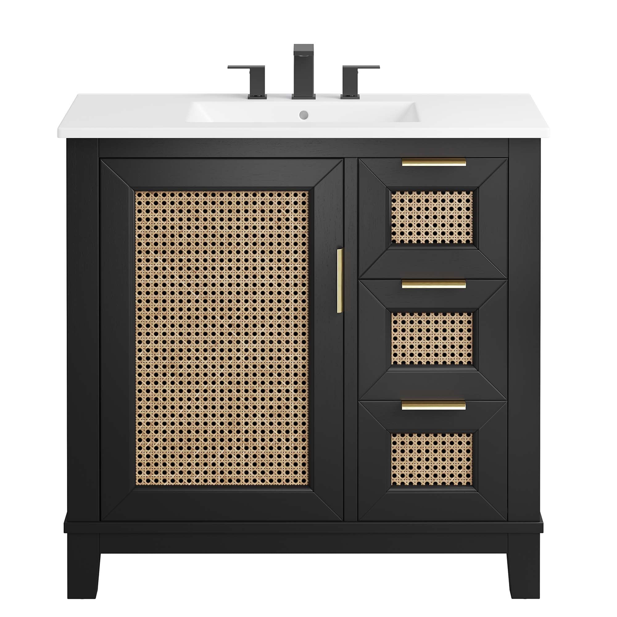Dixie 36" Solid Wood Bathroom Vanity Cabinet, Black White