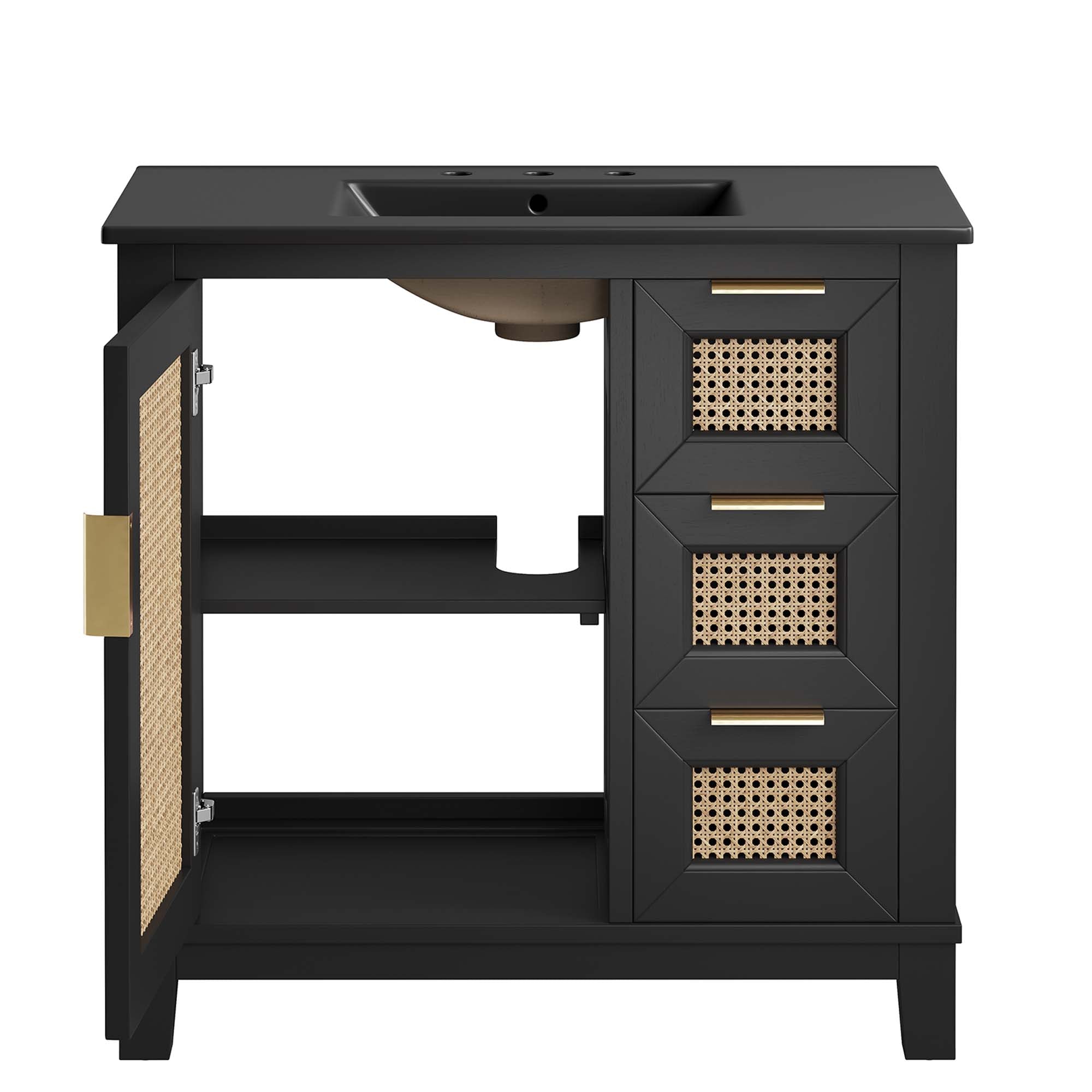 Dixie 36" Solid Wood Bathroom Vanity Cabinet, Black Black