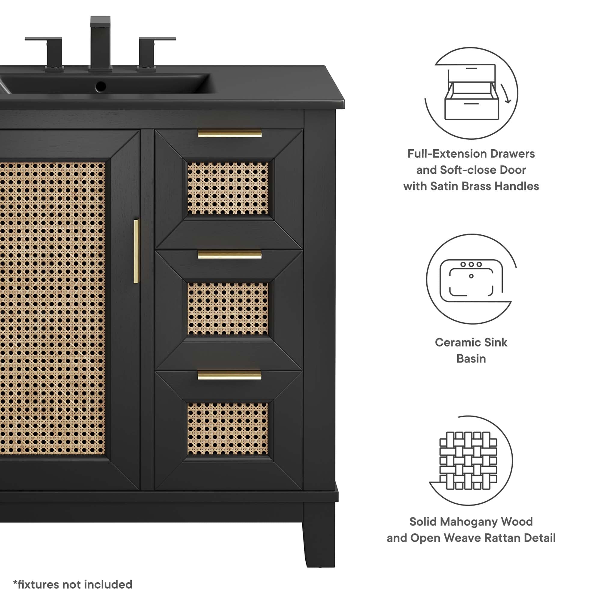 Dixie 36" Solid Wood Bathroom Vanity Cabinet, Black Black