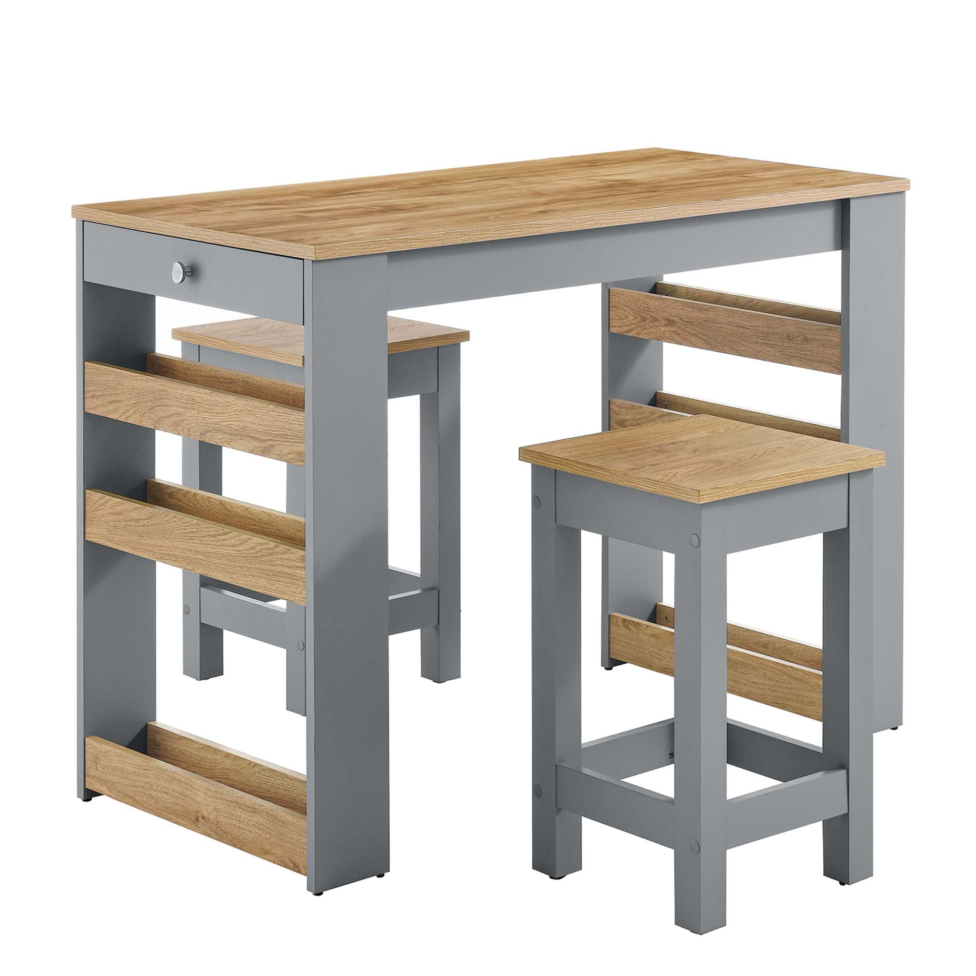 Galley 3-Piece Kitchen Island and Stool Set, Oak Gray
