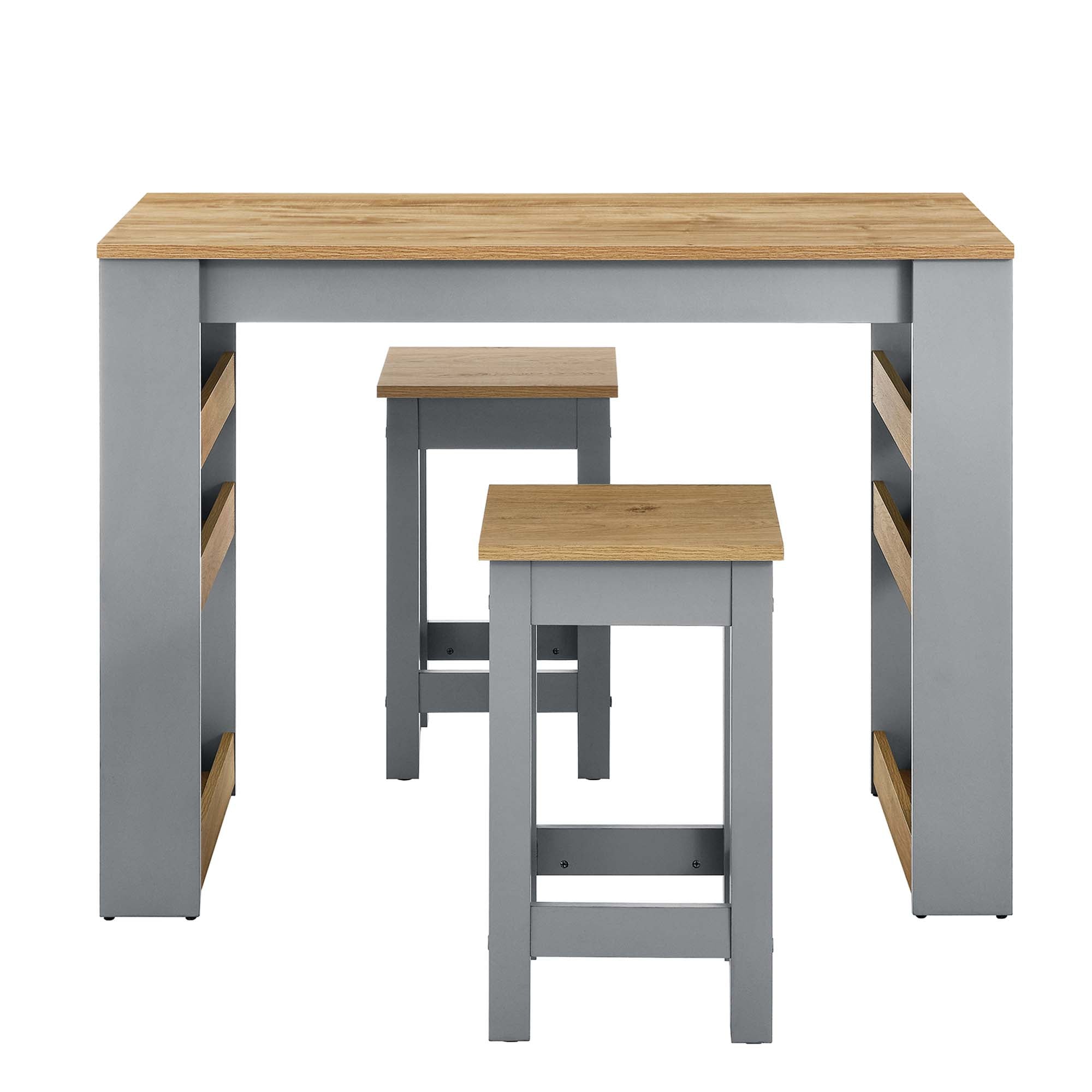 Galley 3-Piece Kitchen Island and Stool Set, Oak Gray