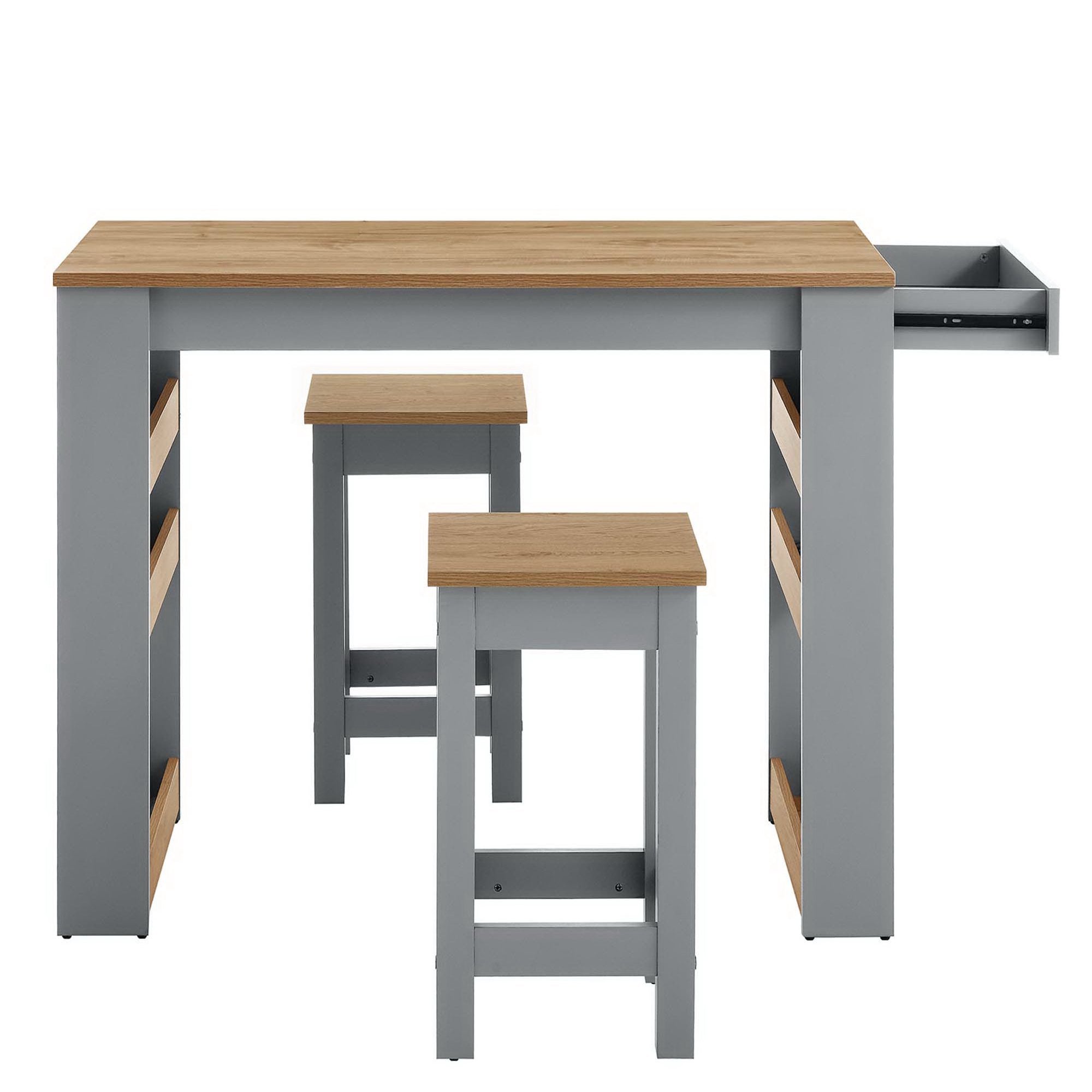 Galley 3-Piece Kitchen Island and Stool Set, Oak Gray