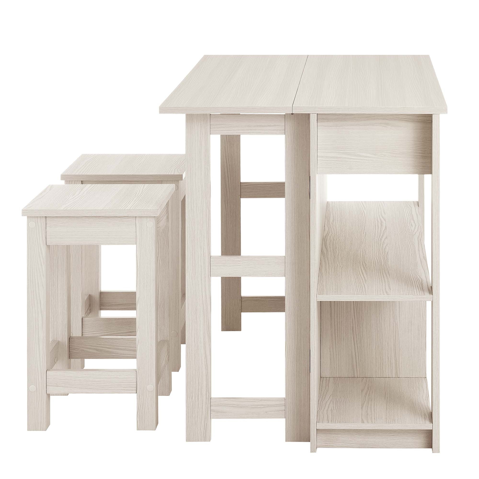 Meadowbrook 3-Piece Kitchen Island and Stool Set, White Maple