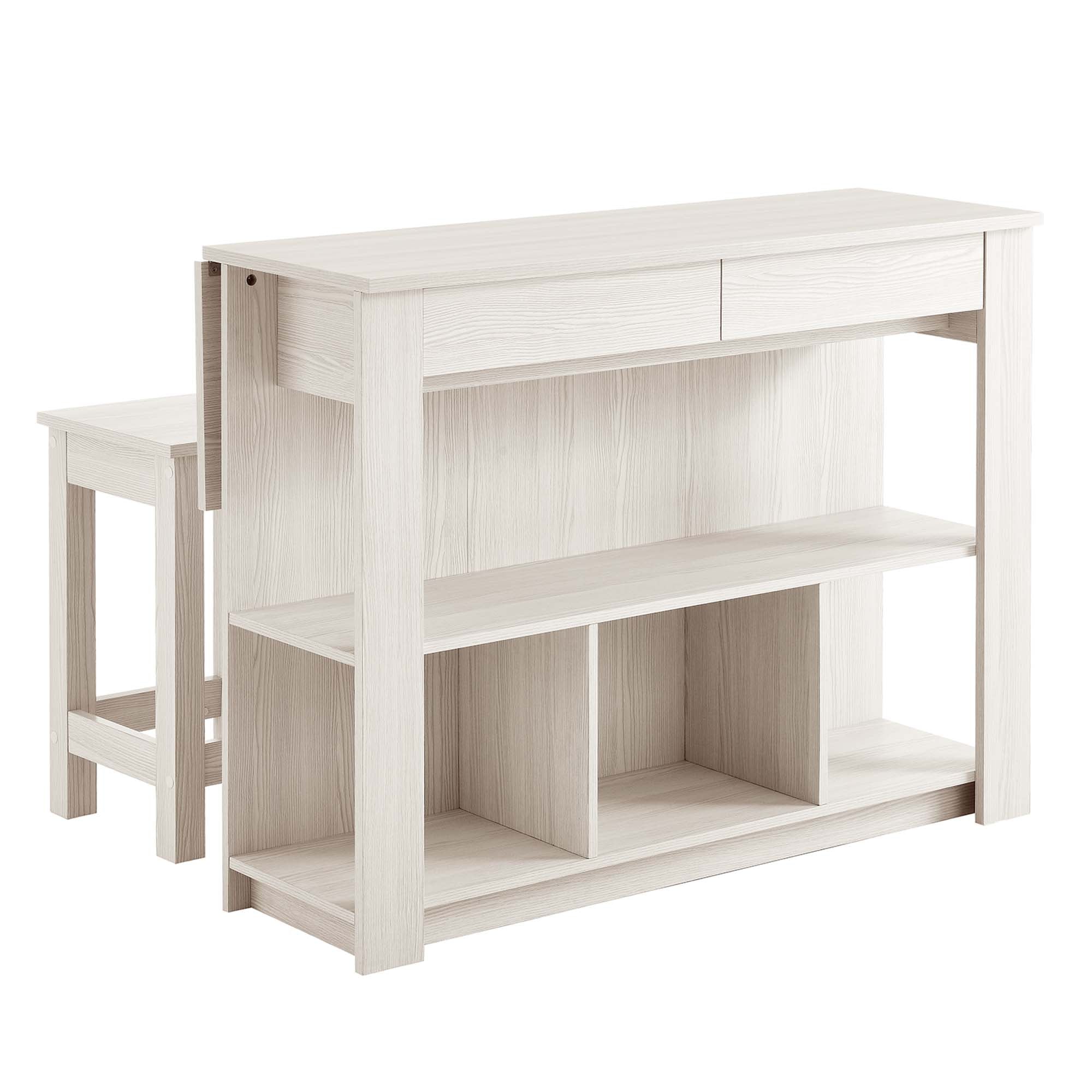 Meadowbrook 3-Piece Kitchen Island and Stool Set, White Maple
