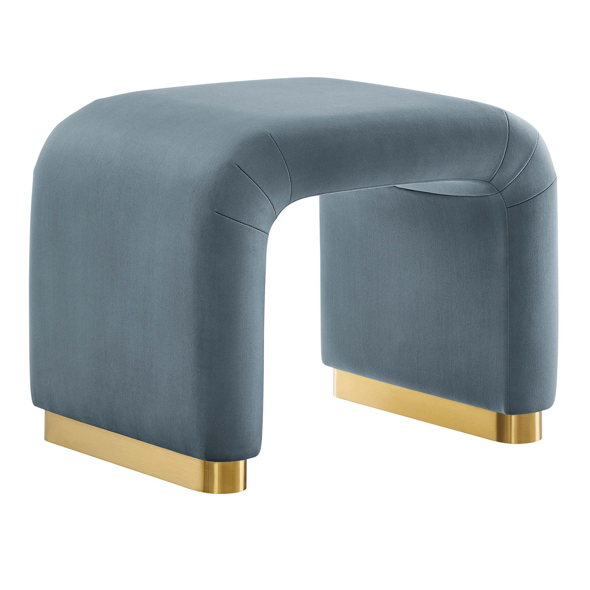 Koda Performance Velvet Waterfall Stool, Brass Cadet Blue