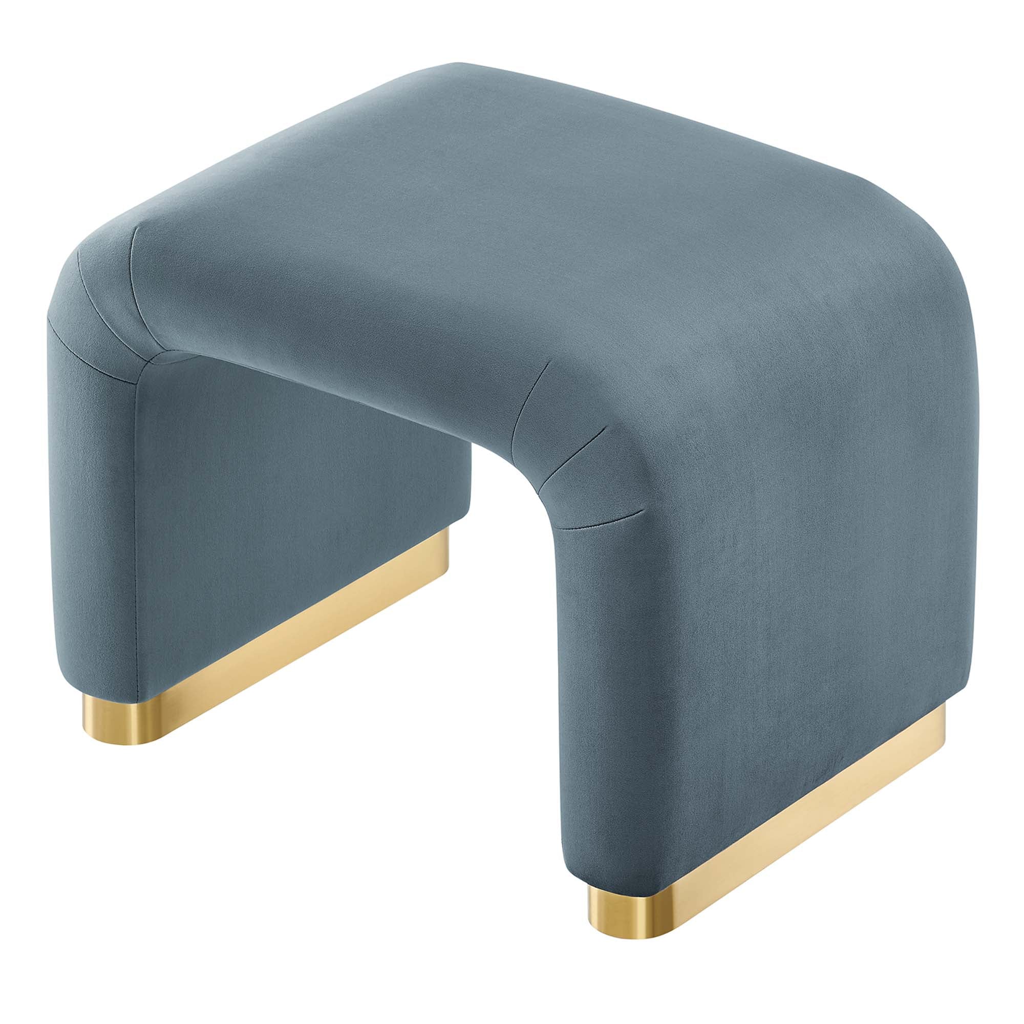 Koda Performance Velvet Waterfall Stool, Brass Cadet Blue