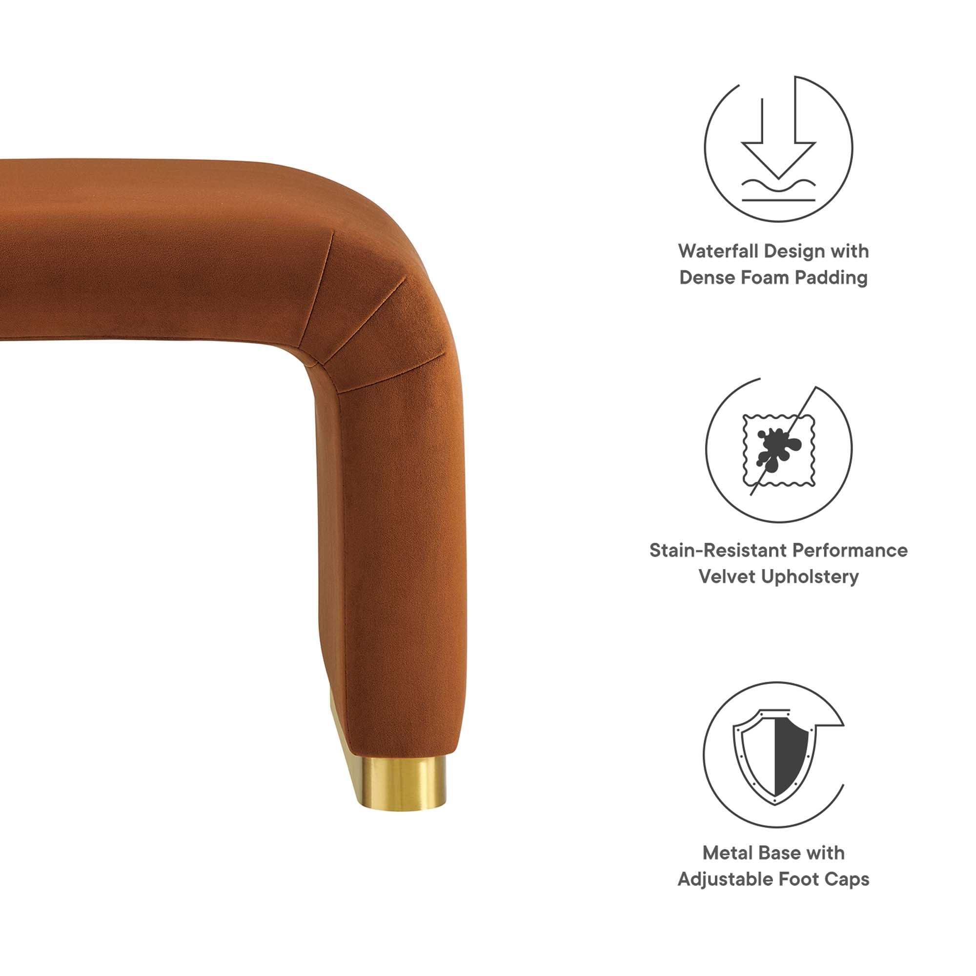 Koda Performance Velvet Waterfall Stool, Brass Rust