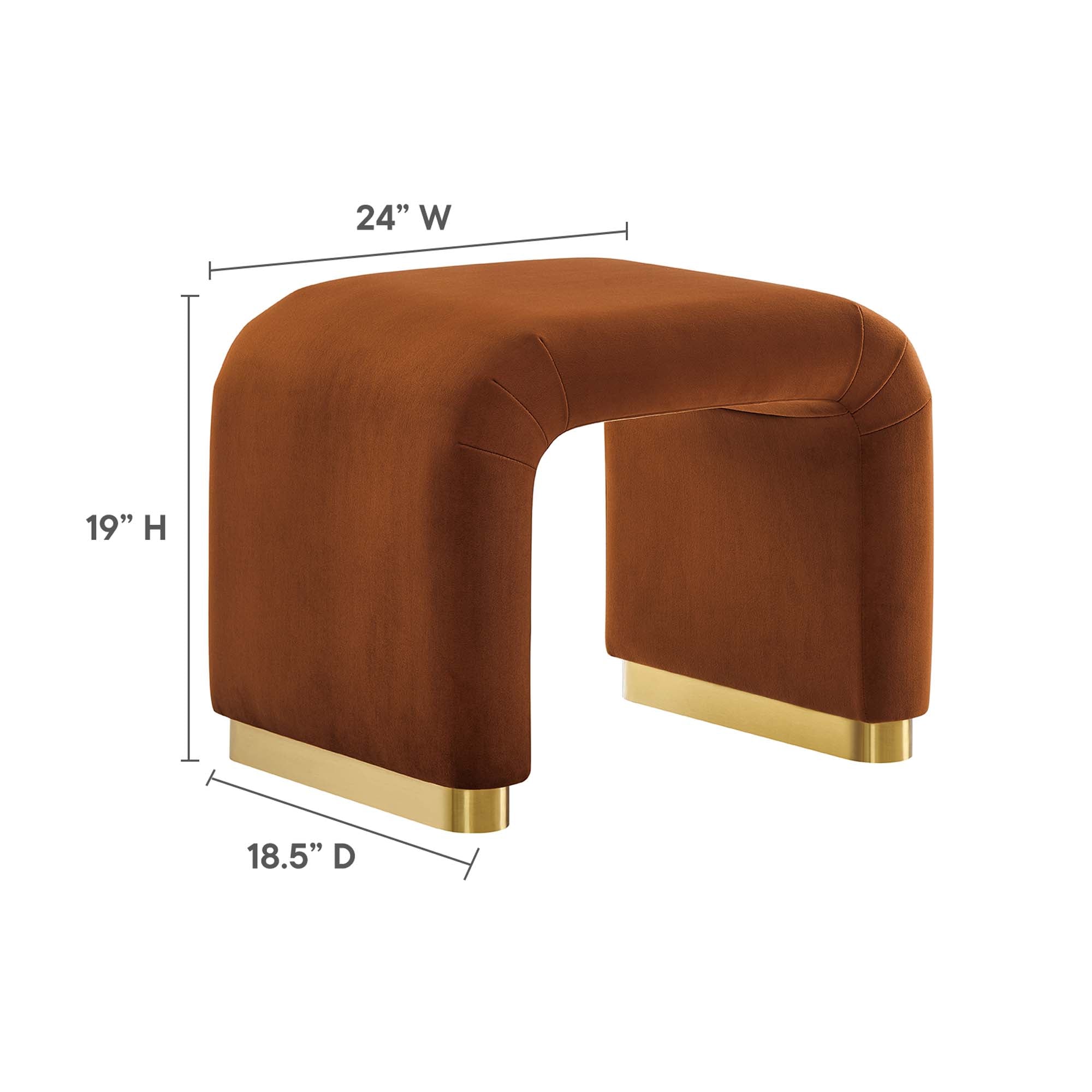 Koda Performance Velvet Waterfall Stool, Brass Rust