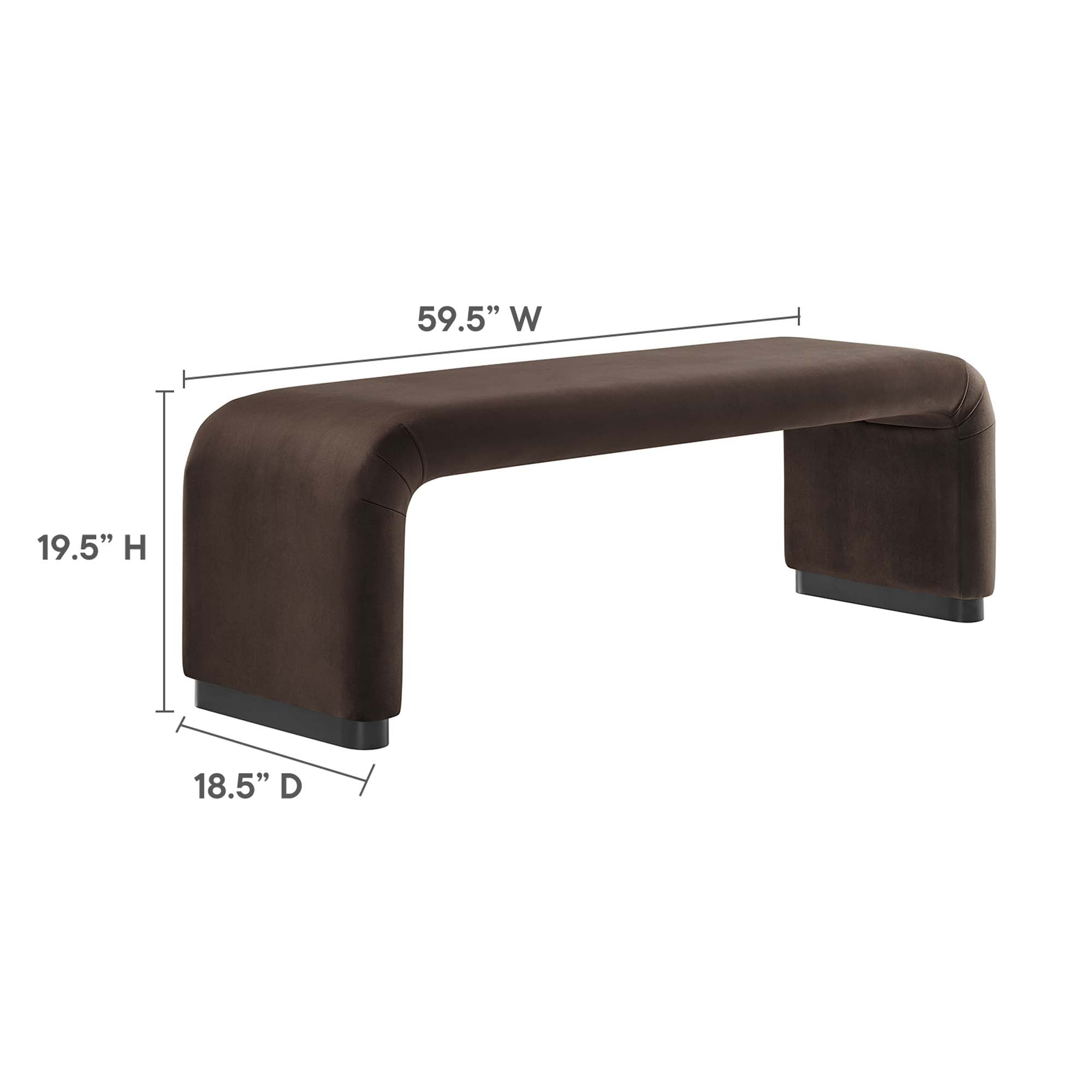 Koda Performance Velvet Waterfall Long Bench, Black Chocolate Brown