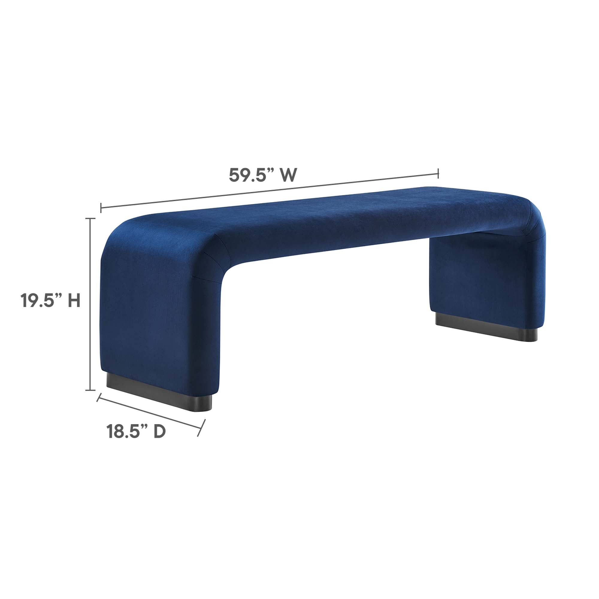 Koda Performance Velvet Waterfall Long Bench, Black Midnight Blue