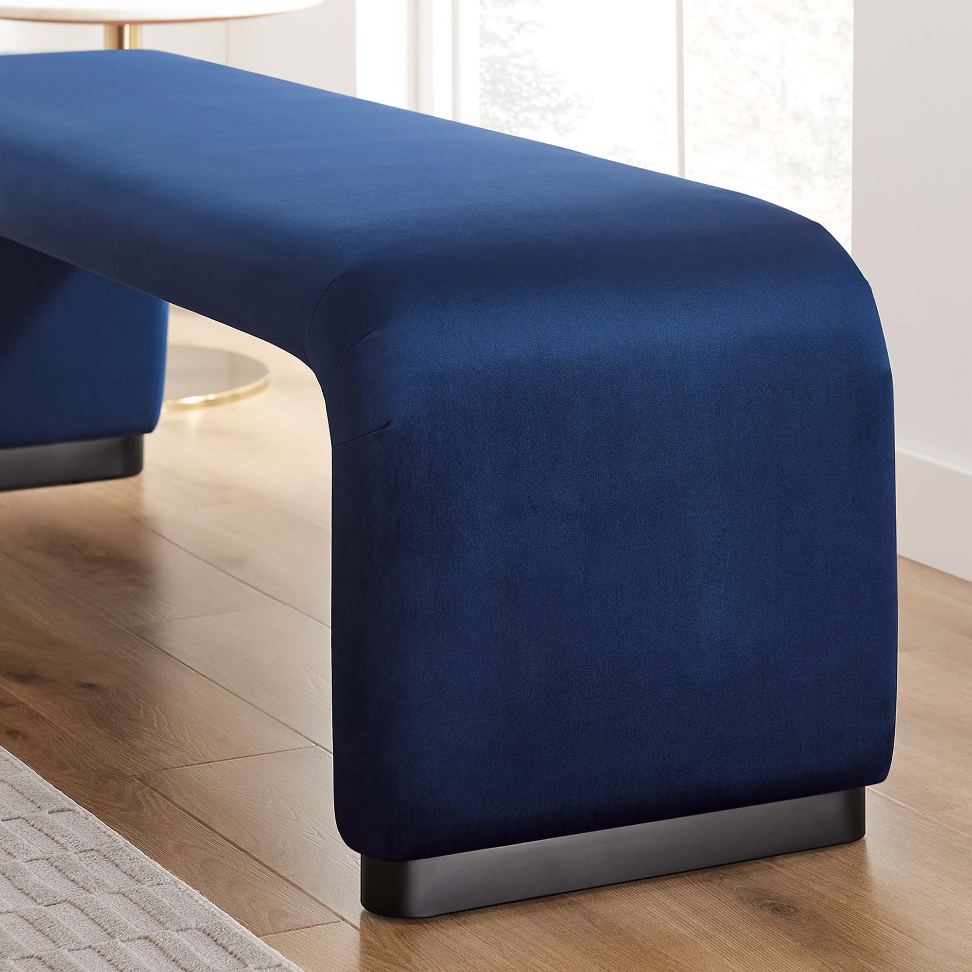 Koda Performance Velvet Waterfall Long Bench, Black Midnight Blue