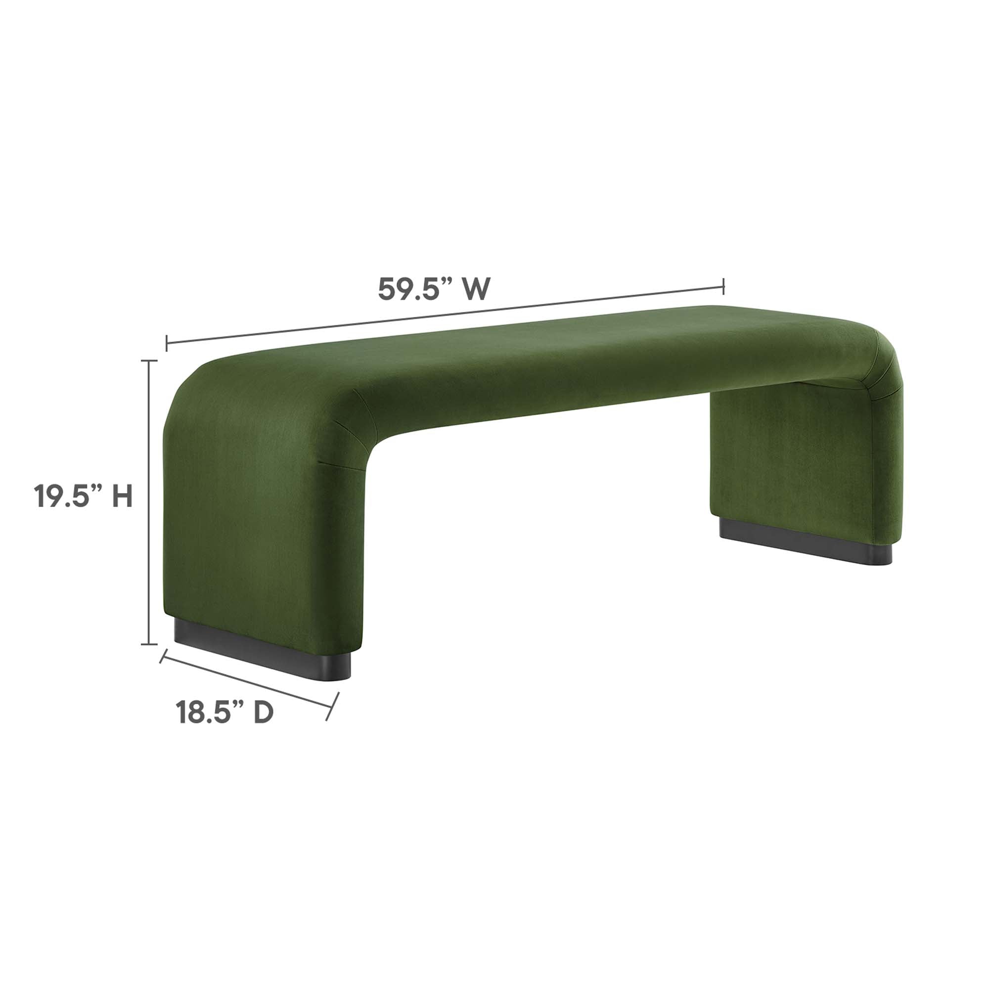 Koda Performance Velvet Waterfall Long Bench, Black Moss Green