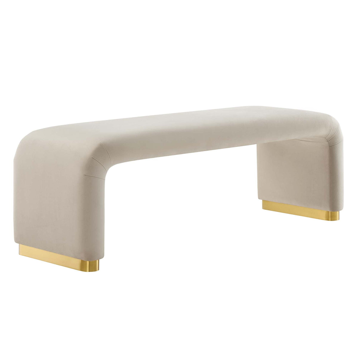 Koda Performance Velvet Waterfall Long Bench, Brass Almond