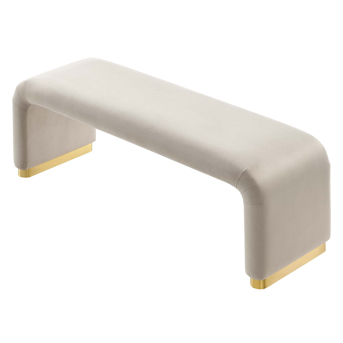 Koda Performance Velvet Waterfall Long Bench, Brass Almond