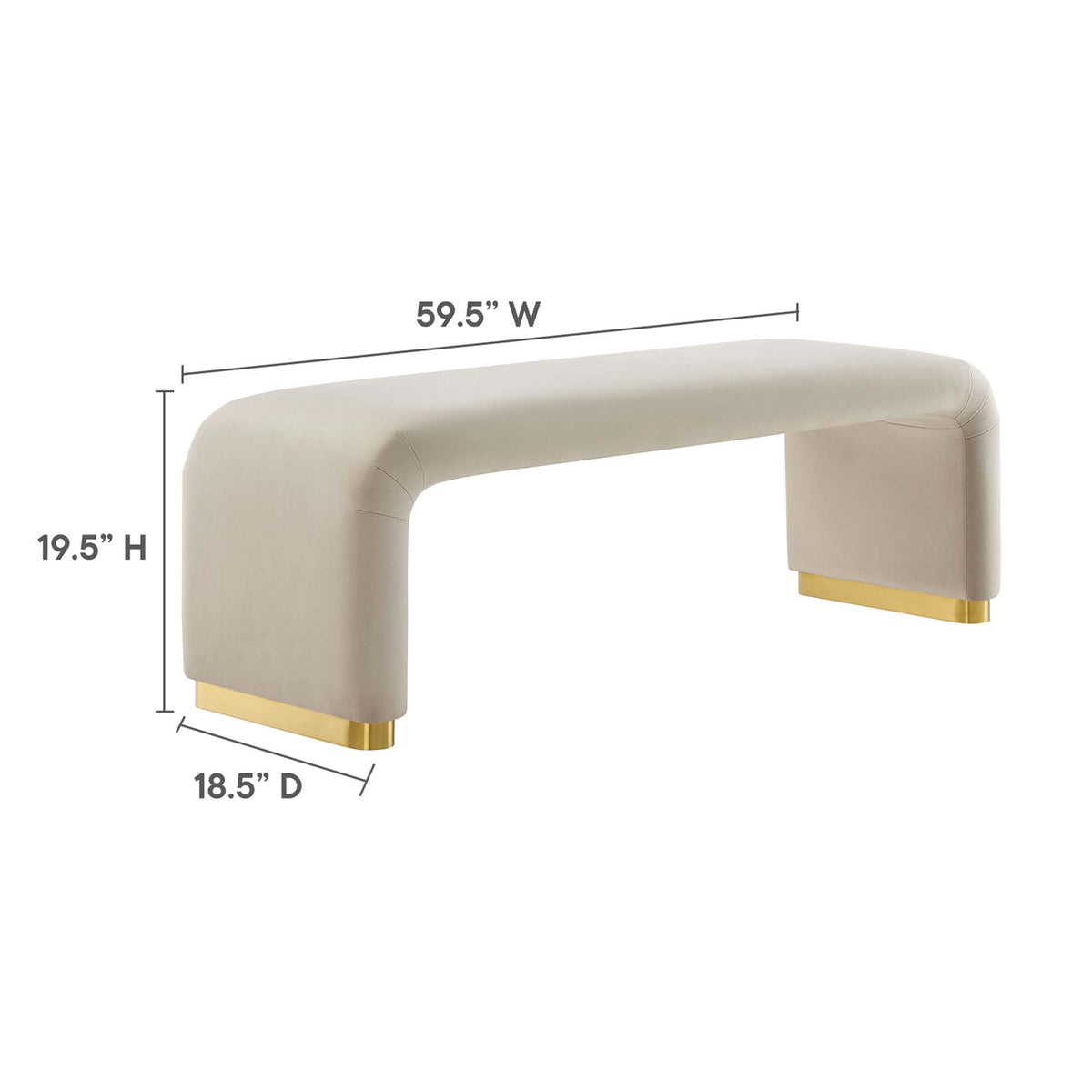 Koda Performance Velvet Waterfall Long Bench, Brass Almond