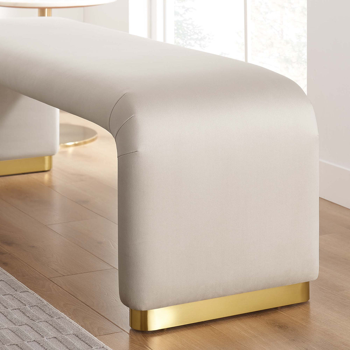 Koda Performance Velvet Waterfall Long Bench, Brass Almond