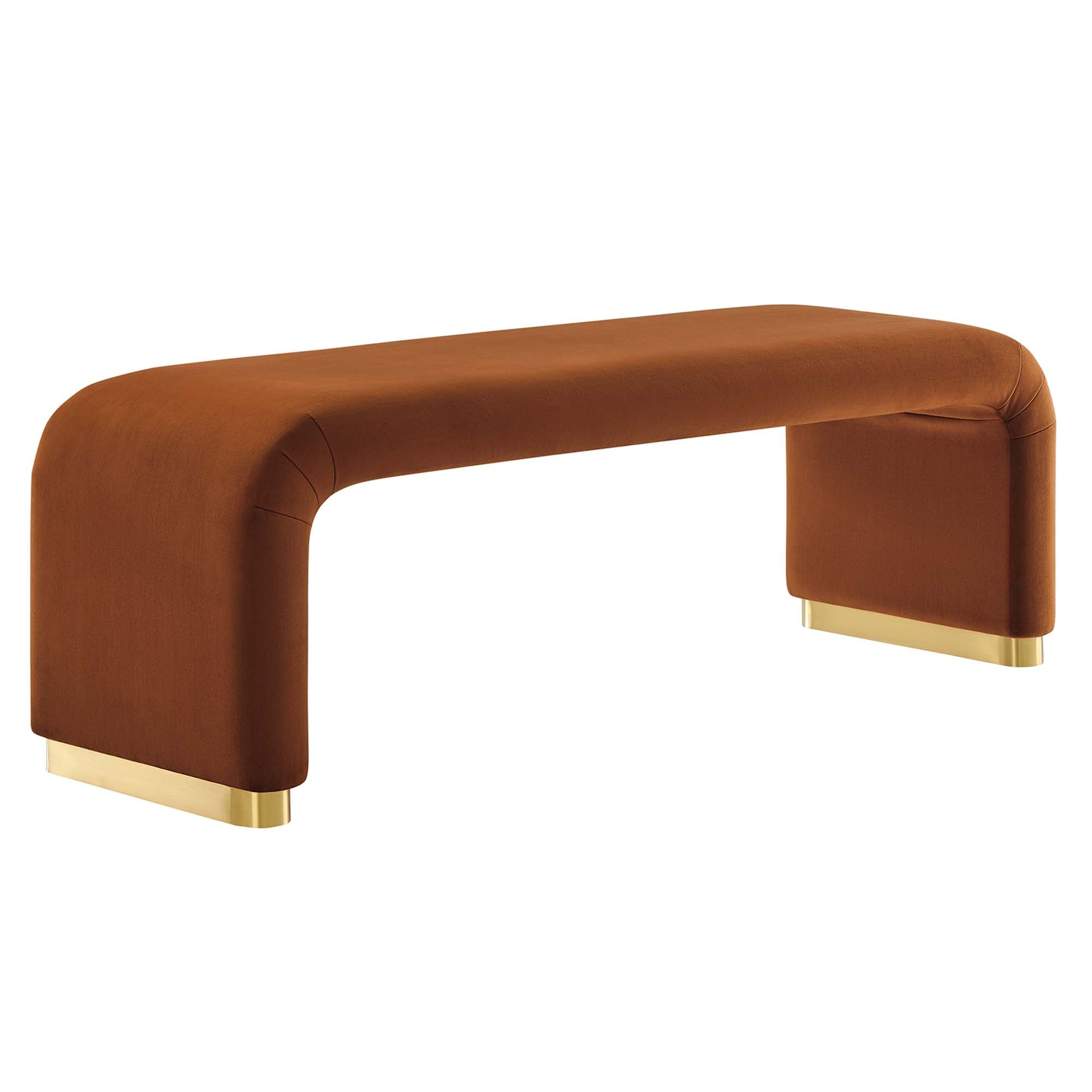 Koda Performance Velvet Waterfall Long Bench, Brass Rust