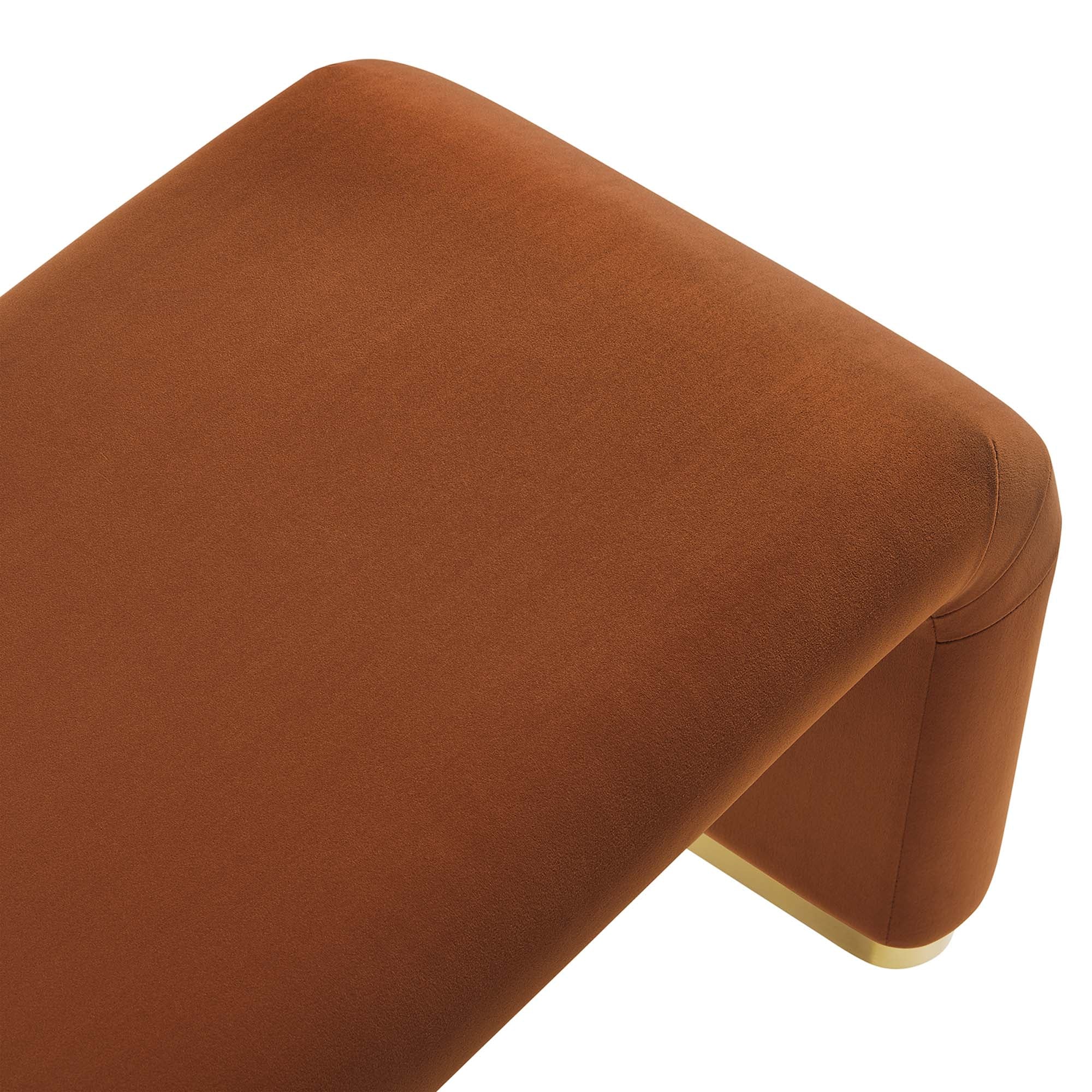 Koda Performance Velvet Waterfall Long Bench, Brass Rust