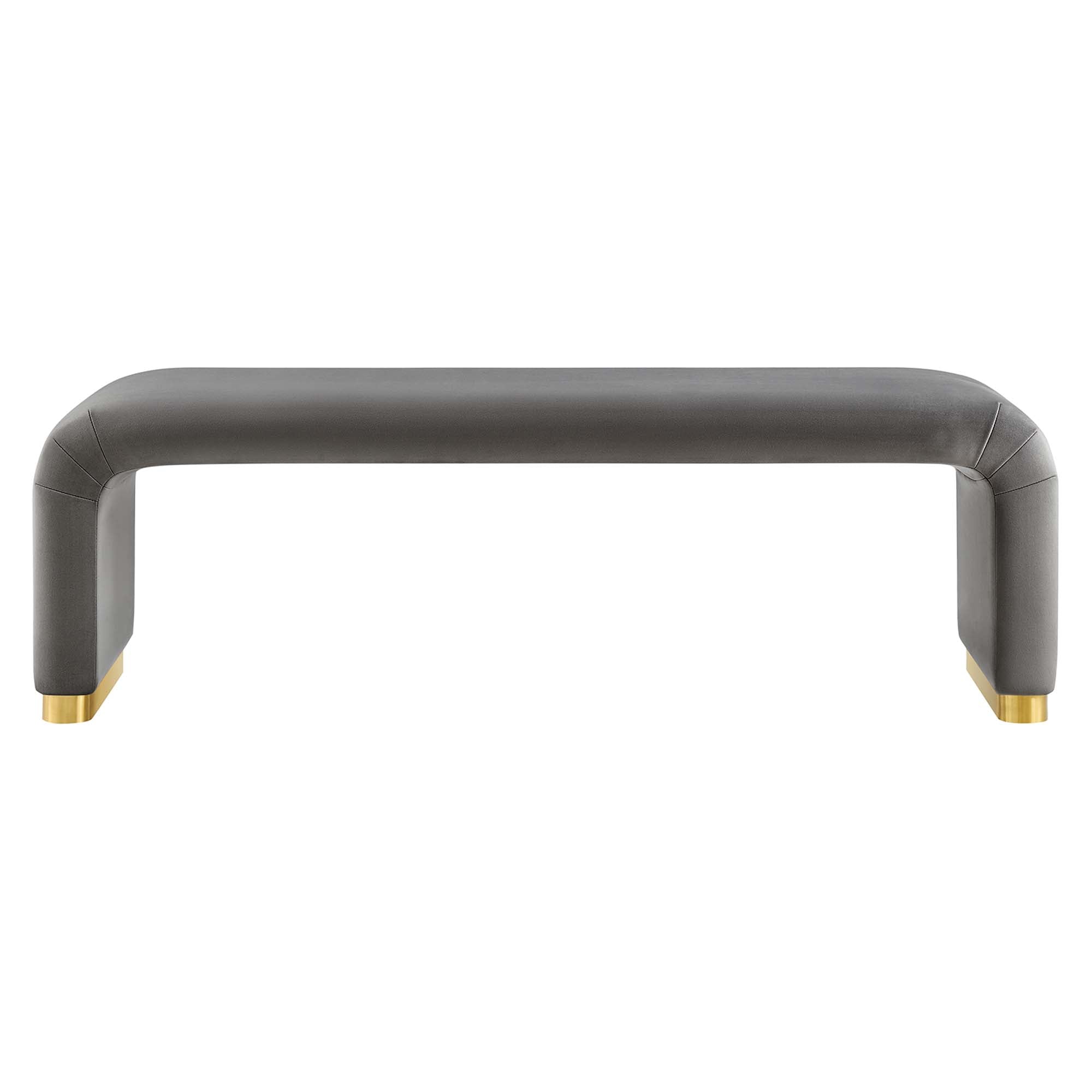 Koda Performance Velvet Waterfall Long Bench, Brass Storm Gray
