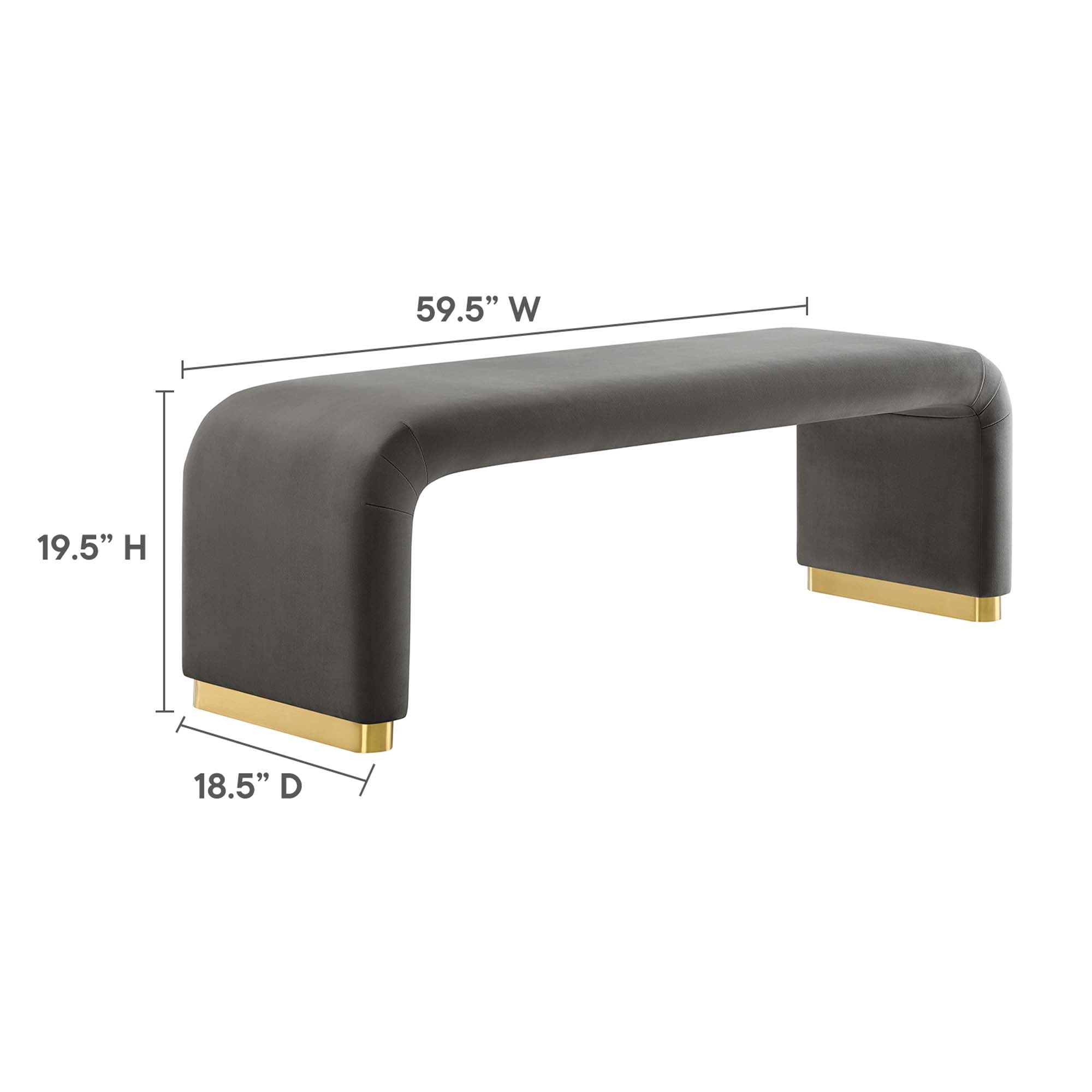 Koda Performance Velvet Waterfall Long Bench, Brass Storm Gray