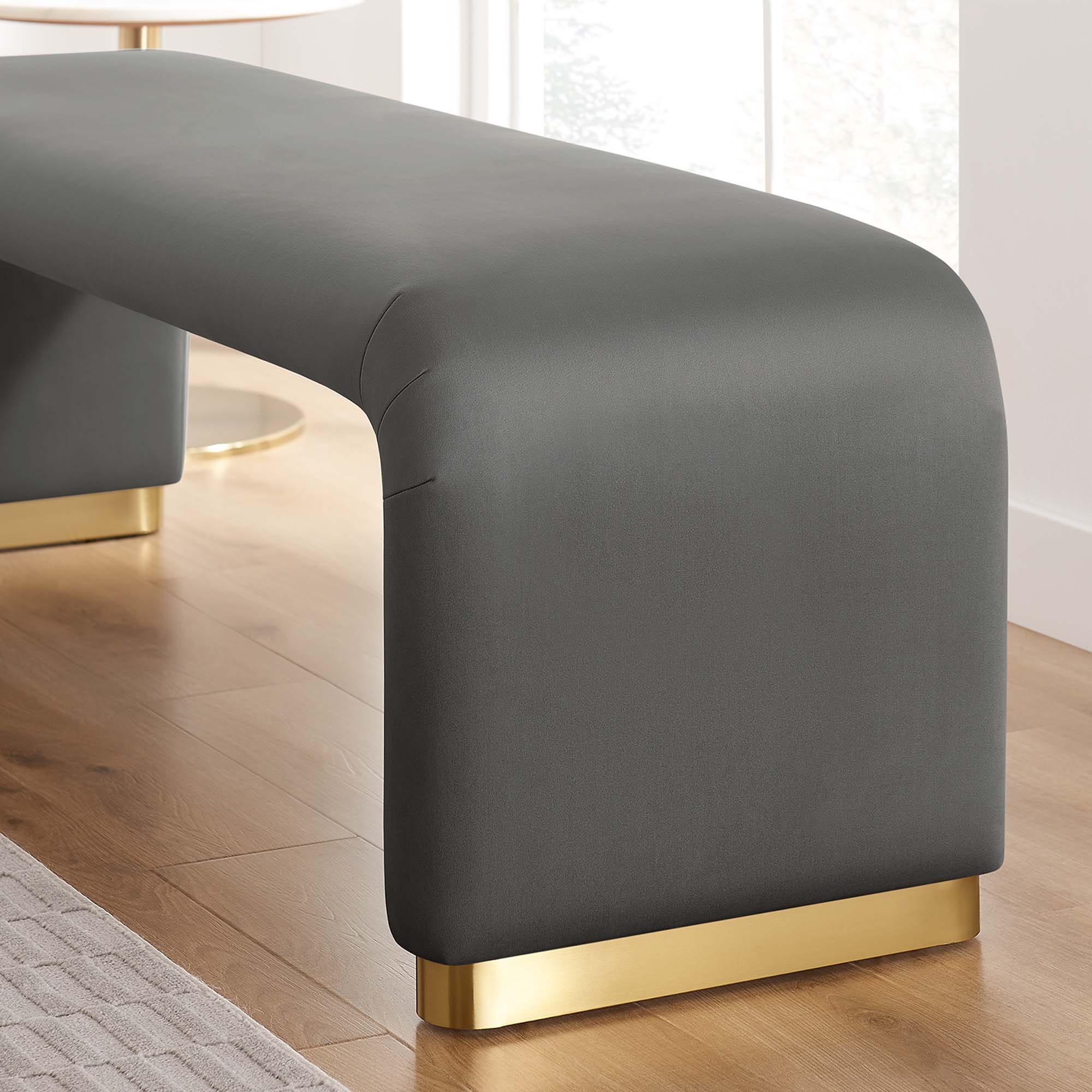 Koda Performance Velvet Waterfall Long Bench, Brass Storm Gray
