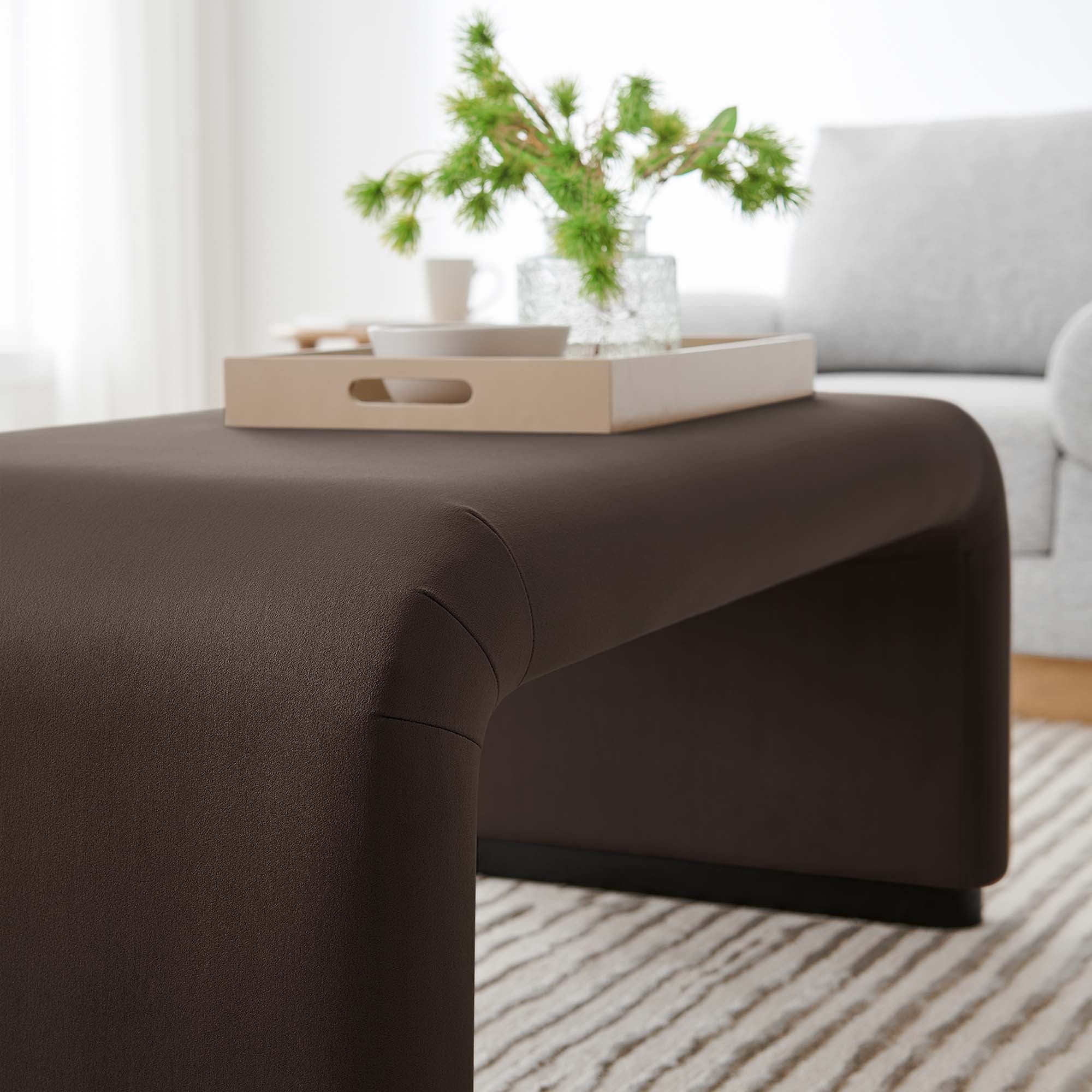 Koda Performance Velvet Waterfall Ottoman, Black Chocolate Brown