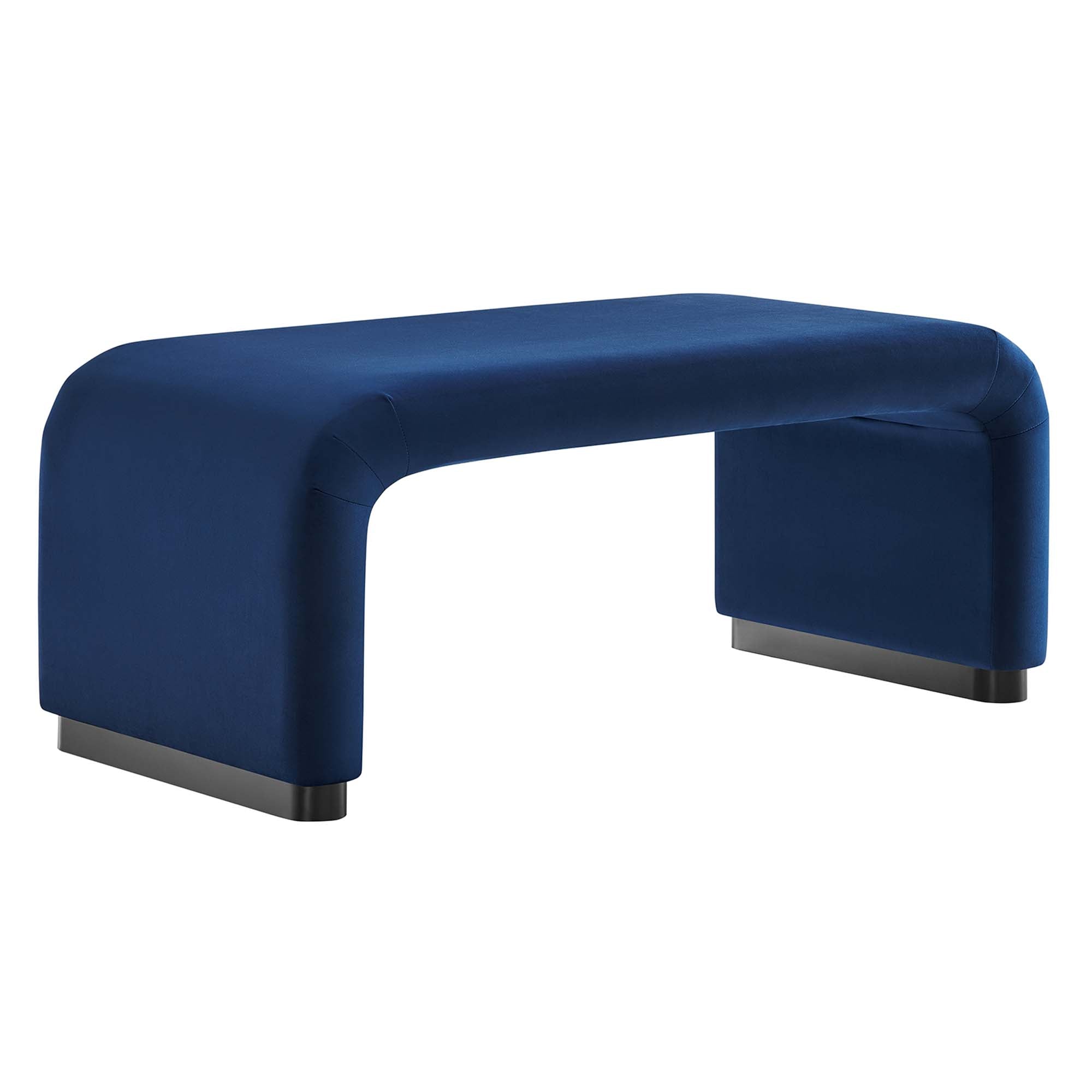 Koda Performance Velvet Waterfall Ottoman, Black Midnight Blue