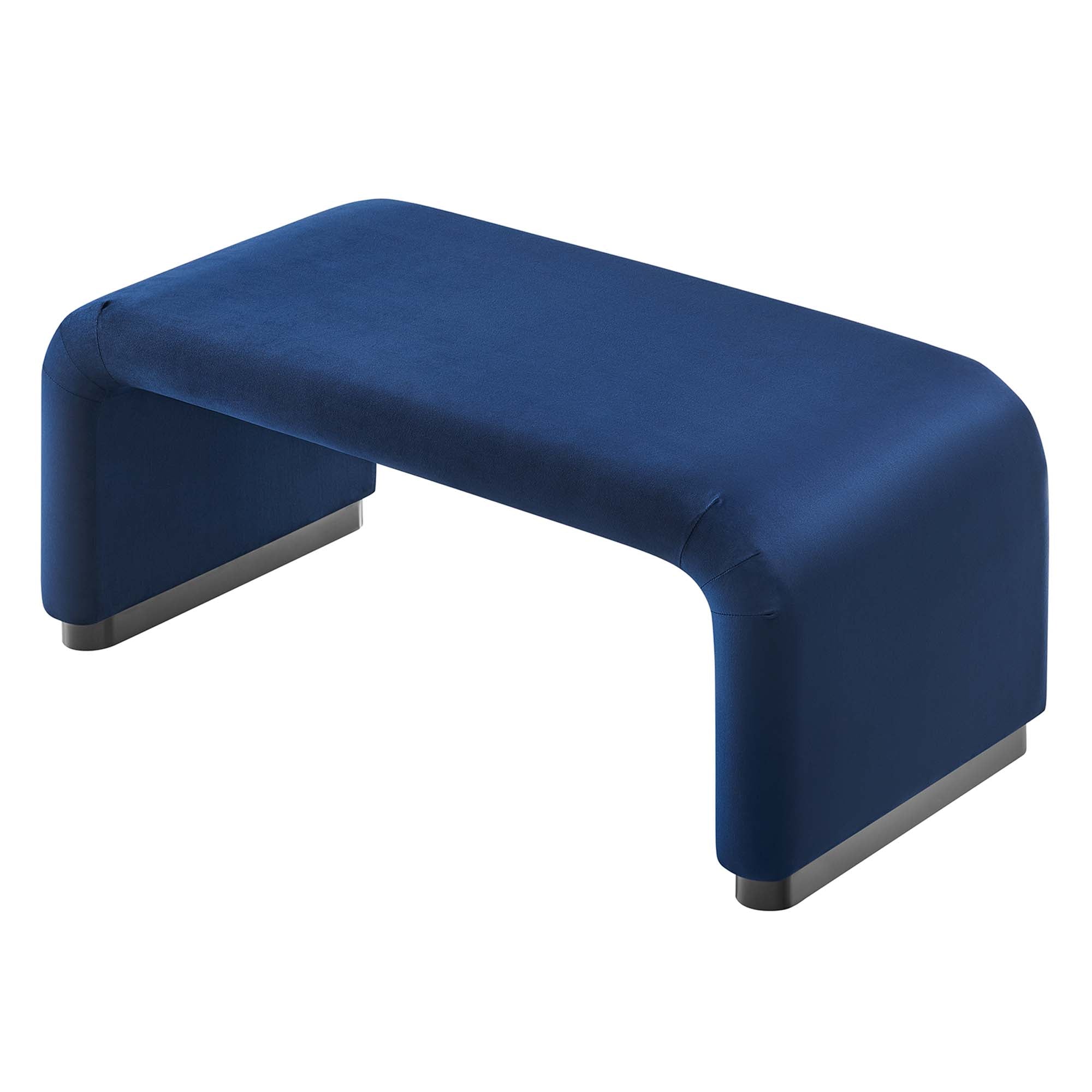 Koda Performance Velvet Waterfall Ottoman, Black Midnight Blue